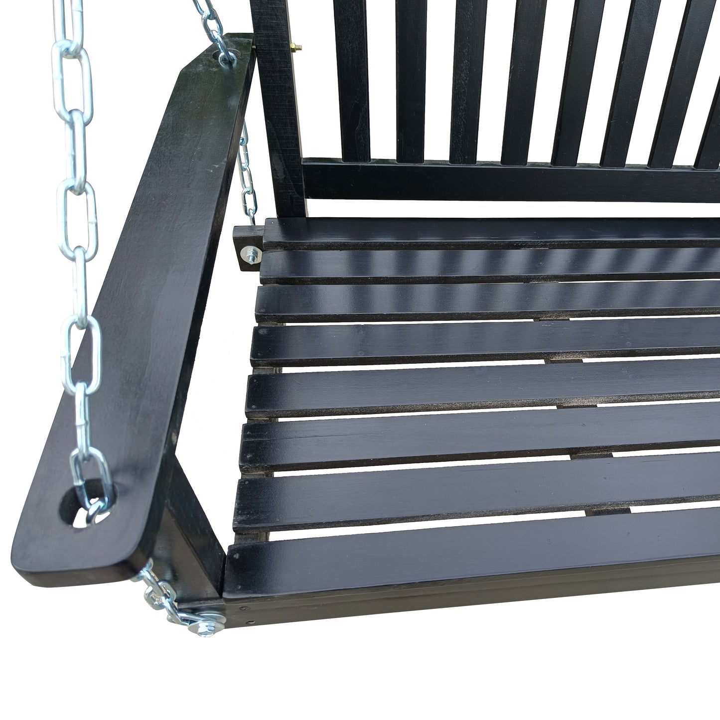 Front Porch Swing With Armrests For Outdoor Patio, Garden Yard, Backyard Or Sunroom - Black