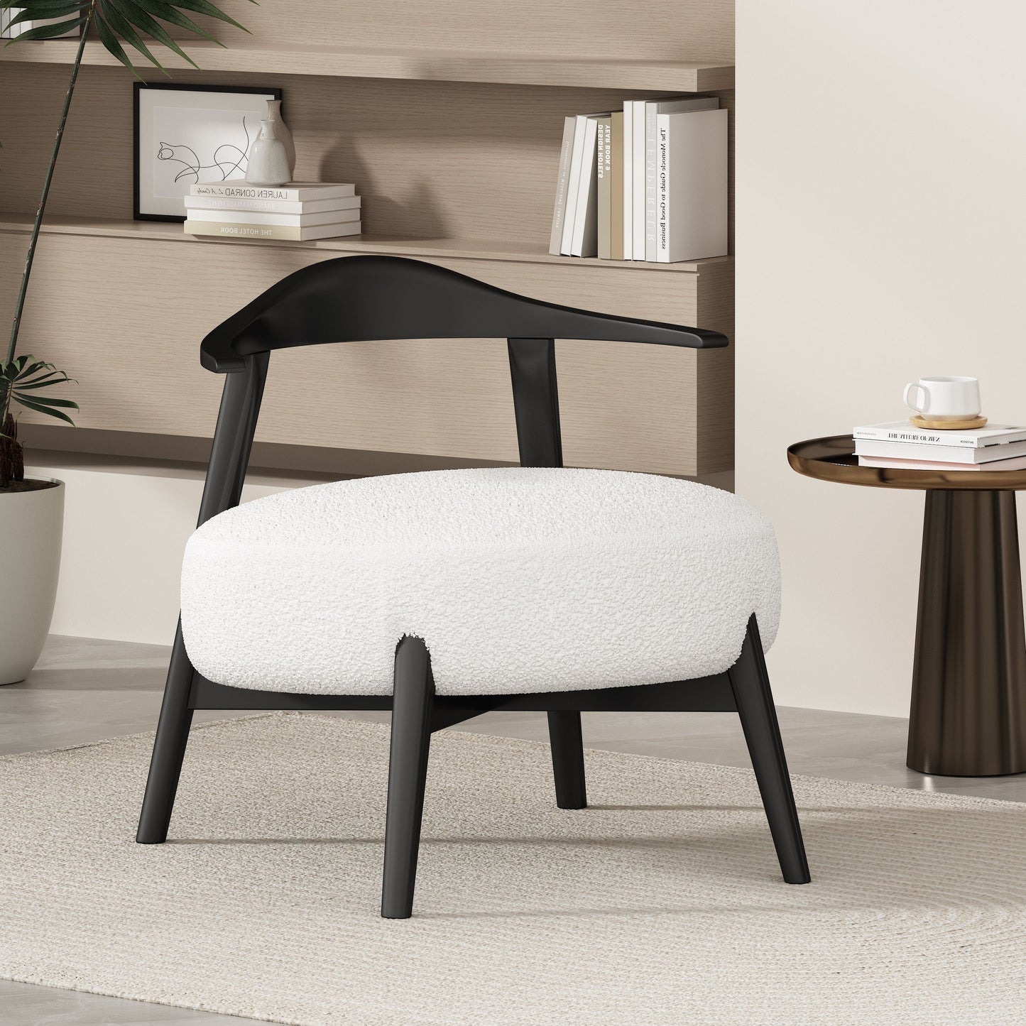 Upholstered Accent Chair, Modern Living Room Chairs, Reading Armchair For Sunroom Bedroom - White