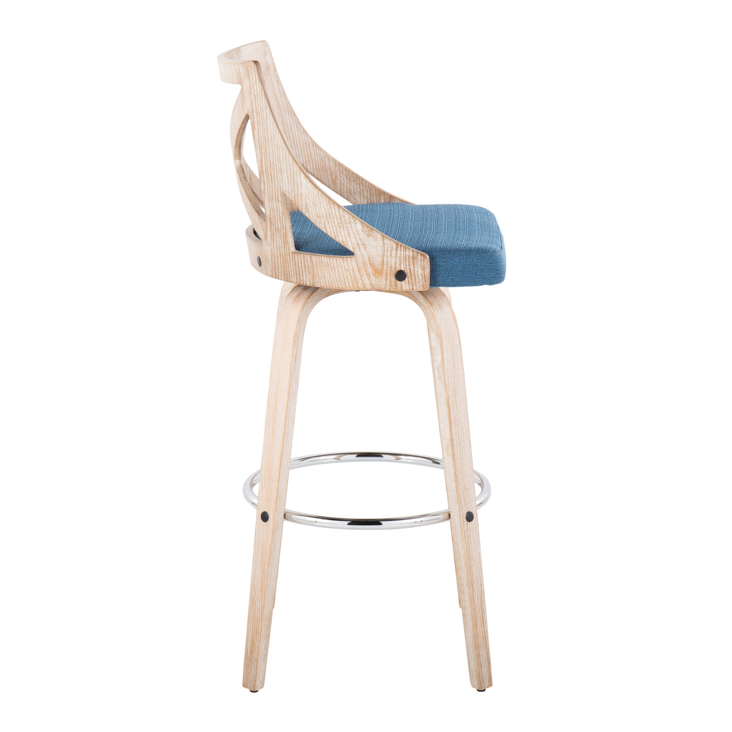 Charlotte - Farmhouse Fixed Height Counter Stool With Swivel And Round Footrest (Set of 2) - Blue / White Washed