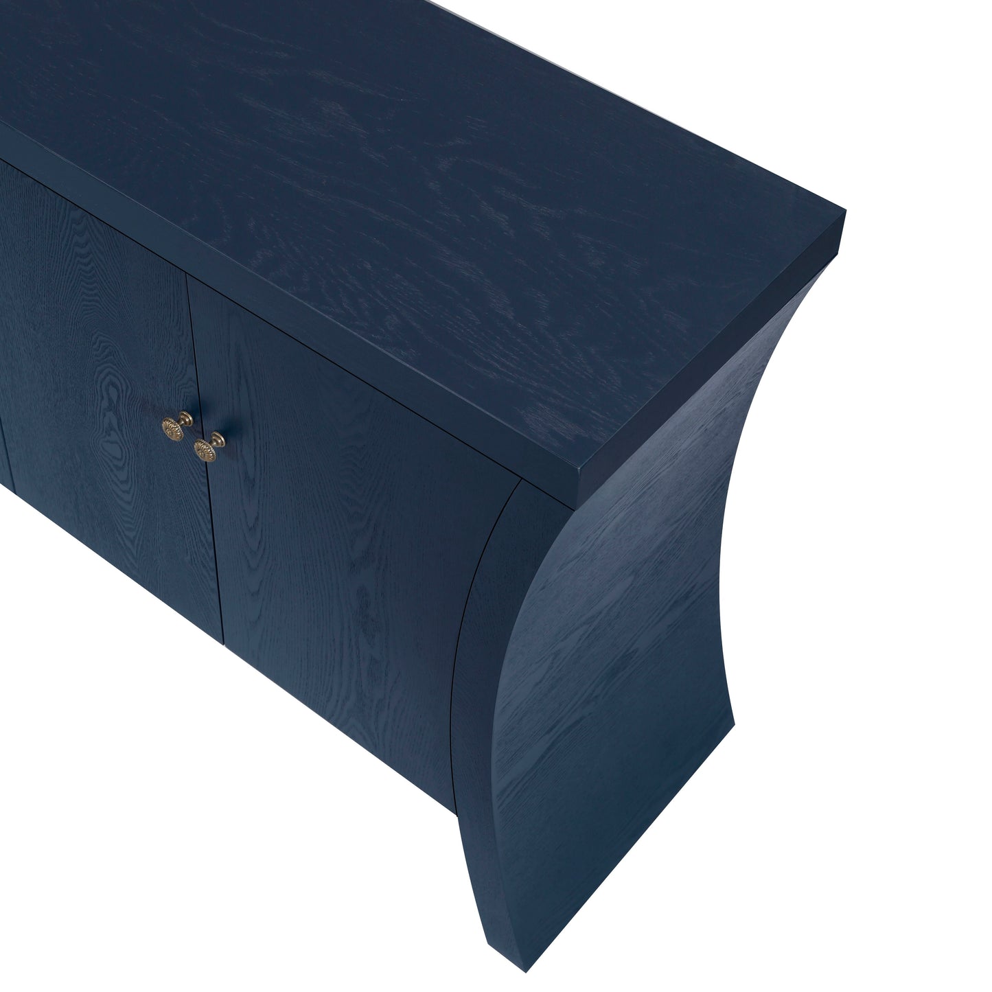 Refined Industrial 4 Door Credenza With Wooden Arc Legs & Bronze Clasps, Advanced Storage Design - Navy Blue