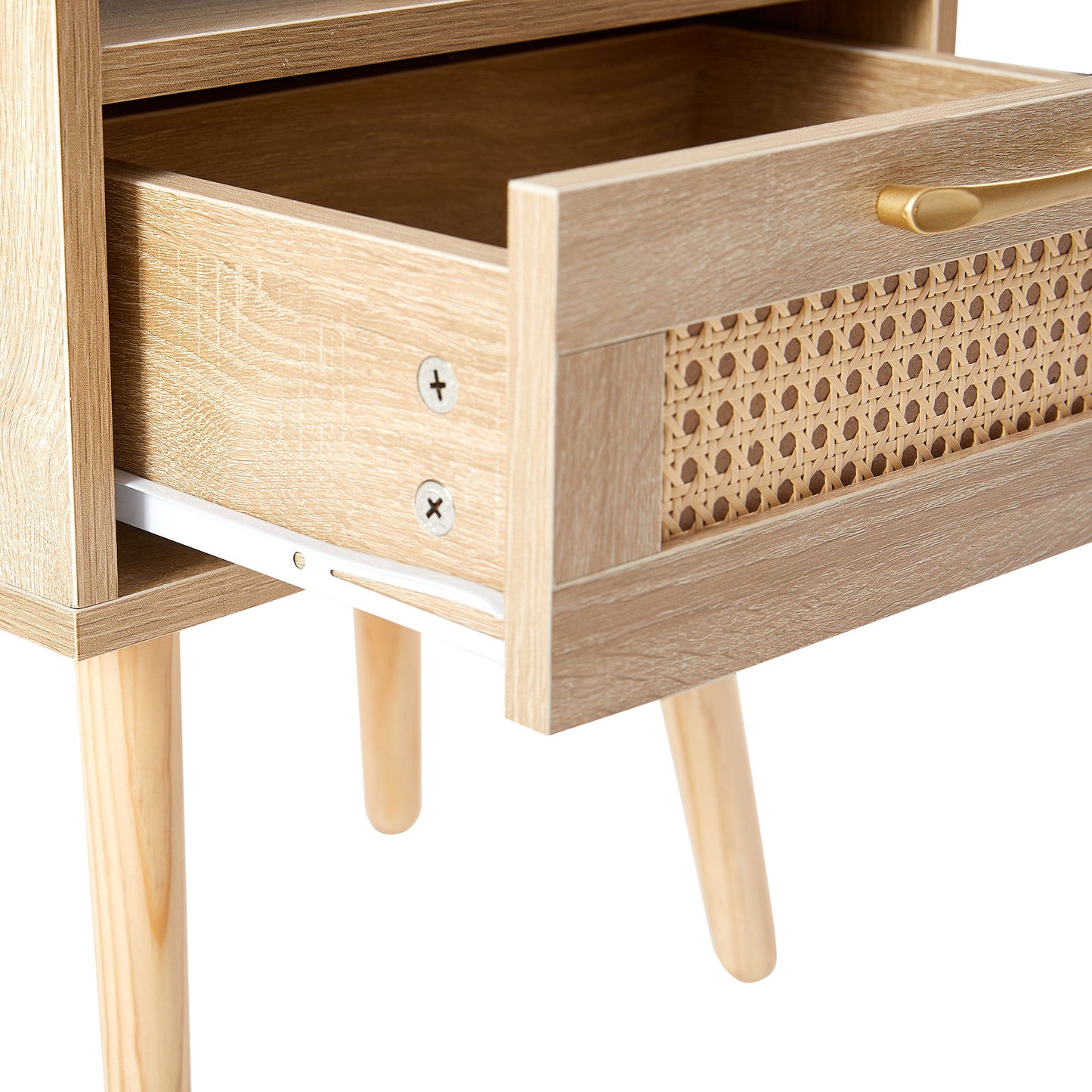 15.75" Rattan End Table With Drawer And Solid Wood Legs, Modern Nightstand, Side Table For Living Room, Bedroom - Natural
