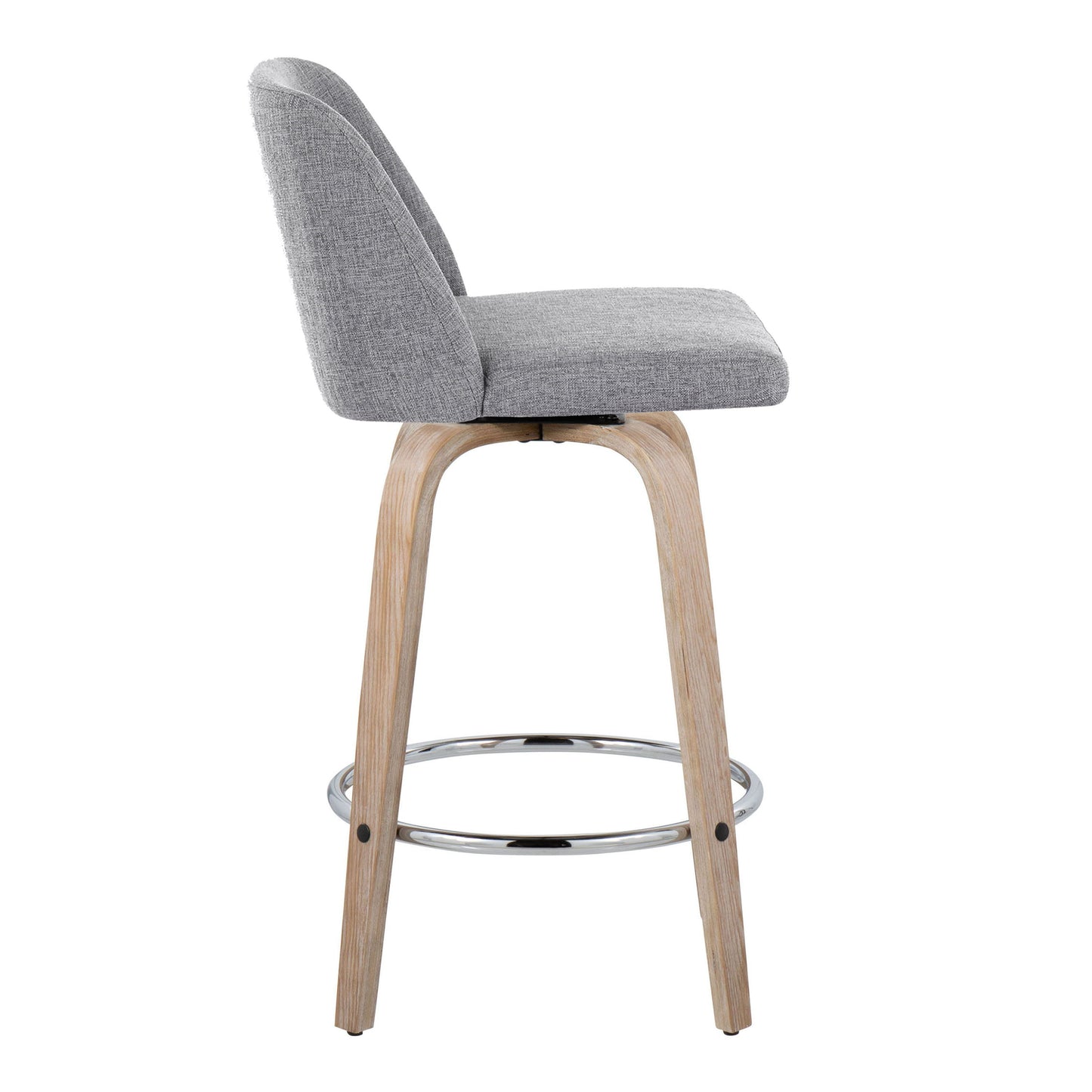 Toriano - Contemporary Fixed Height Counter Stool With Swivel With Round Footrest (Set of 2) - Whitewashed / Gray