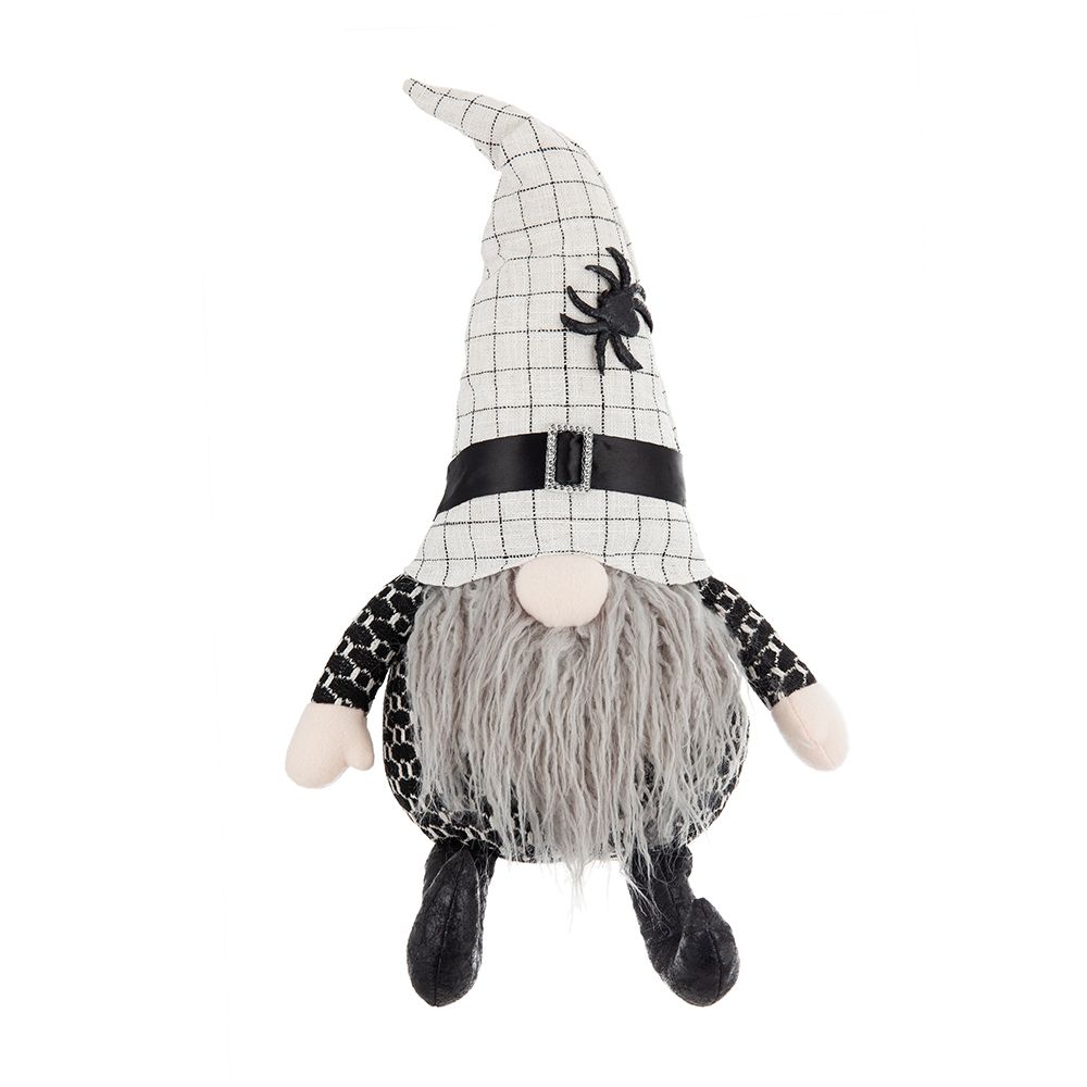 Sitting Gnome With Hat Spider, For Halloween Decor - Black White