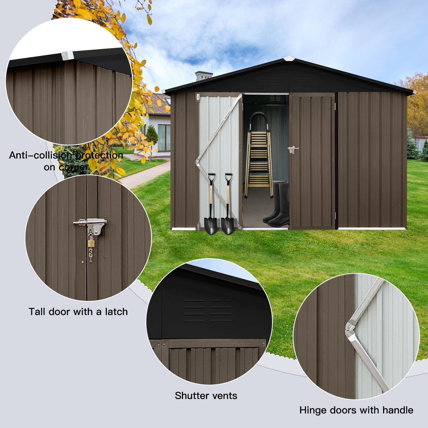 10'x12' Garden Sheds Outdoor Storage Sheds - Brown / Black
