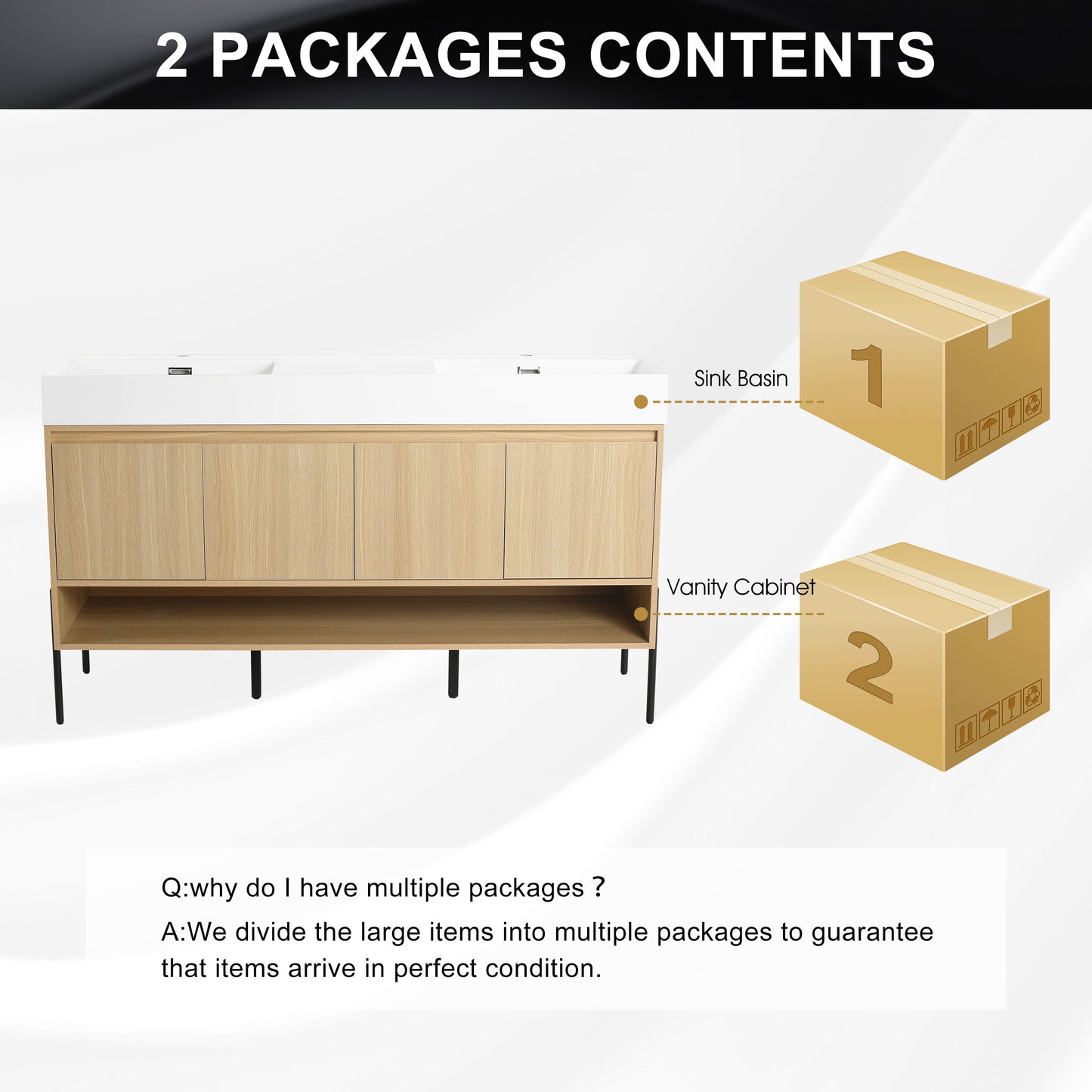 Modern 60" Bathroom Vanity Combo With Single Resin Sink And Storage Cabinet - Oak