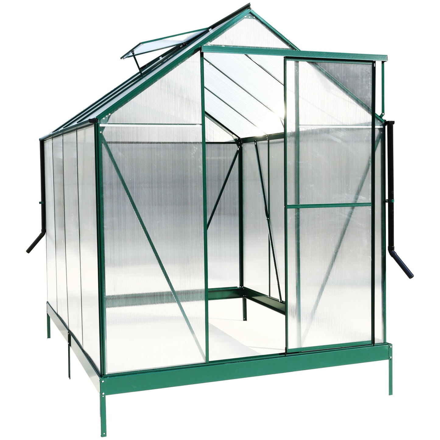 6.3'x8.2'x7' Polycarbonate Greenhouse, Heavy Duty Outdoor Aluminum Walk-In Green House Kit With Rain Gutter, Vent And Door For Backyard Garden - Green