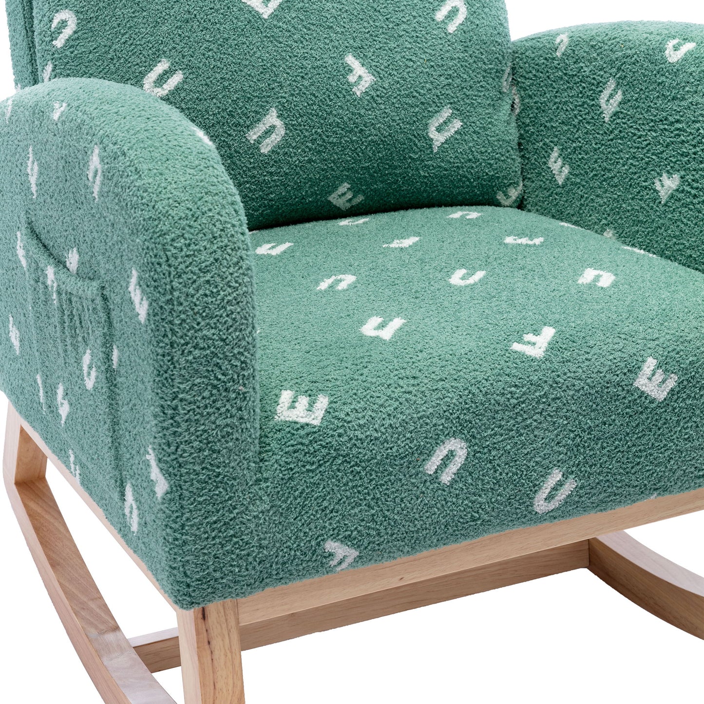 Modern Rocking Chair For Nursery, Mid Century Accent Rocker Armchair With Side Pocket, Upholstered High Back Wooden Rocking Chair For Living Room - Green
