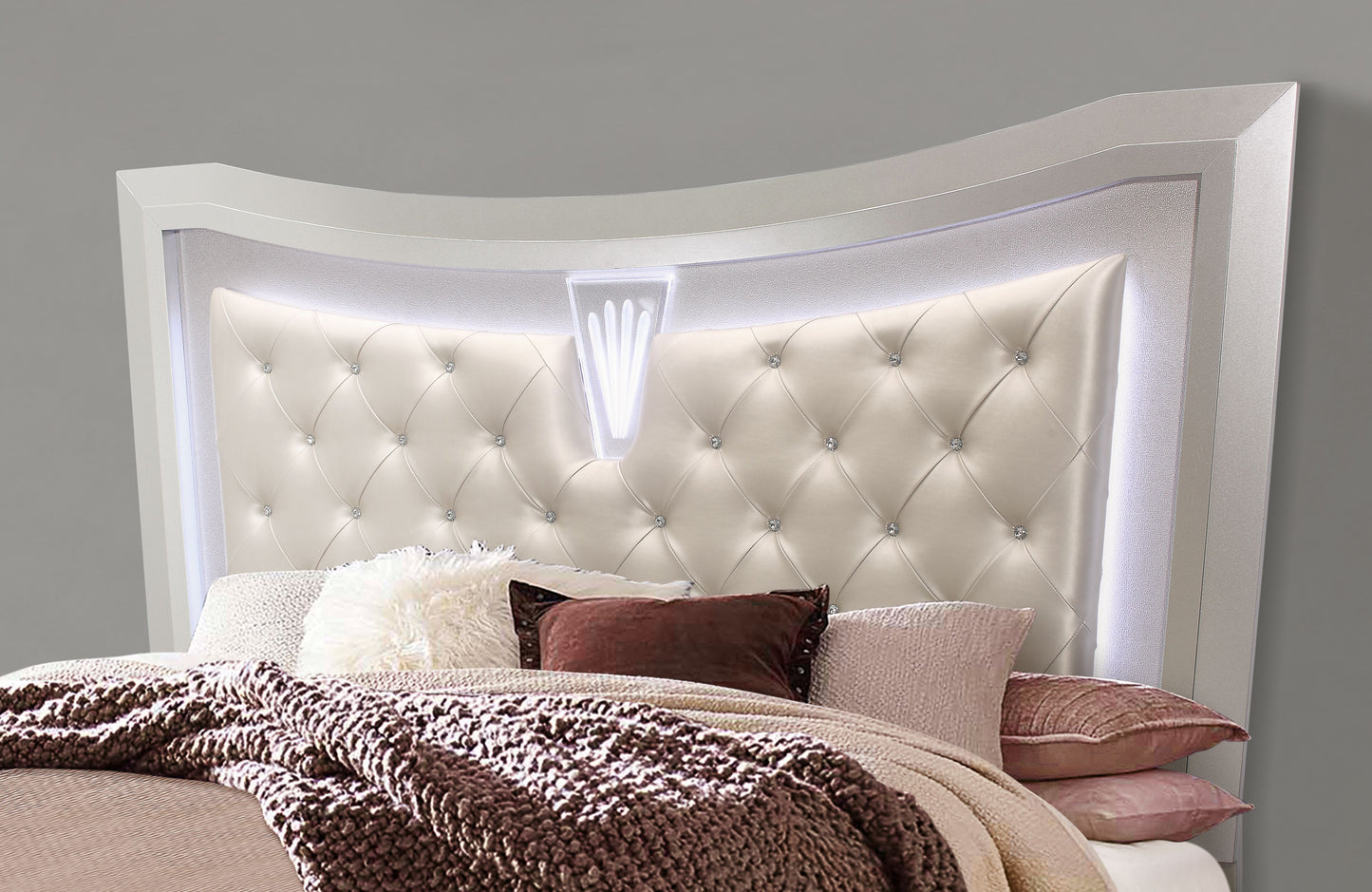 Cross - King Bed With LED - Glam Champagne