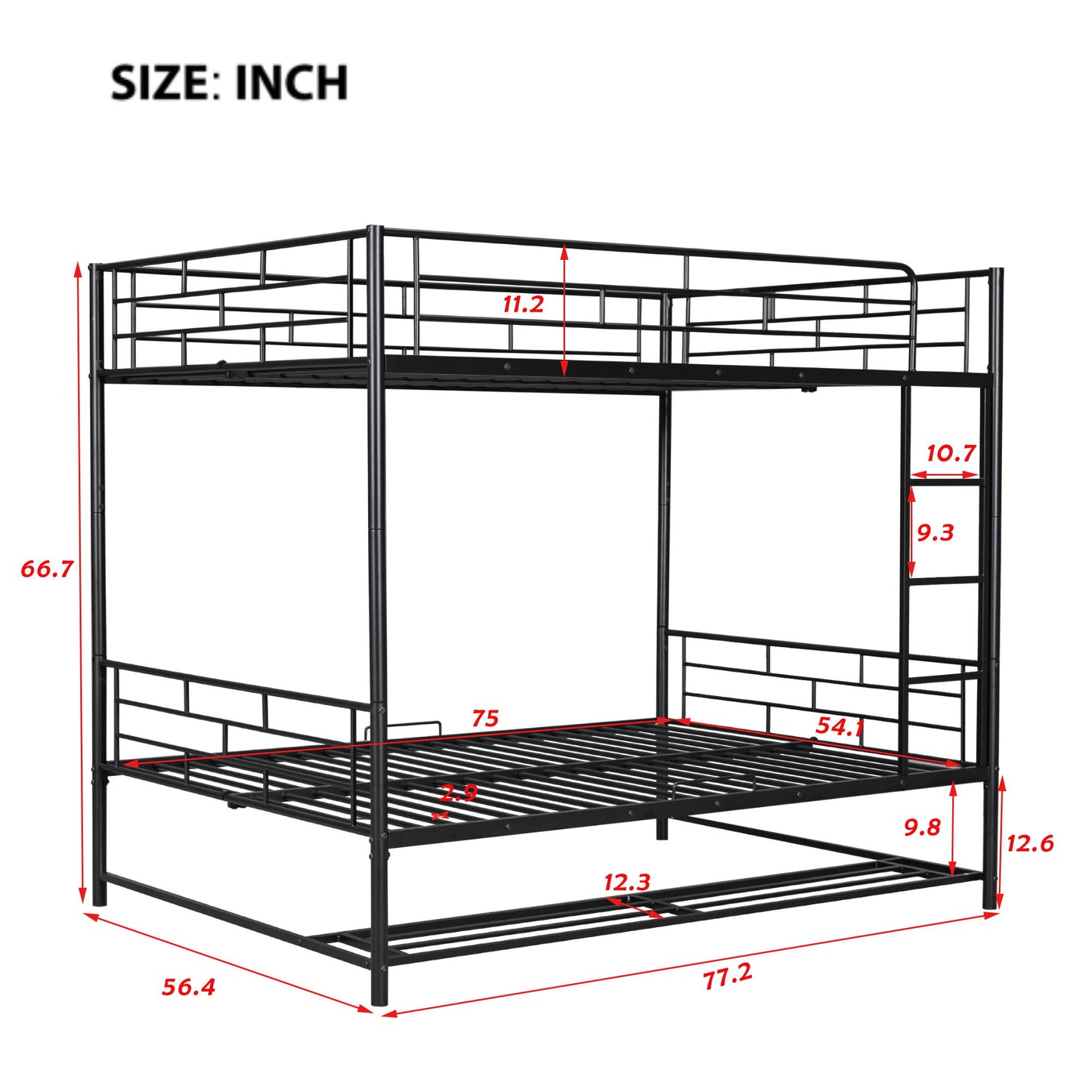 Full Over Full Bunk Bed With Shelf And Guardrails - Black