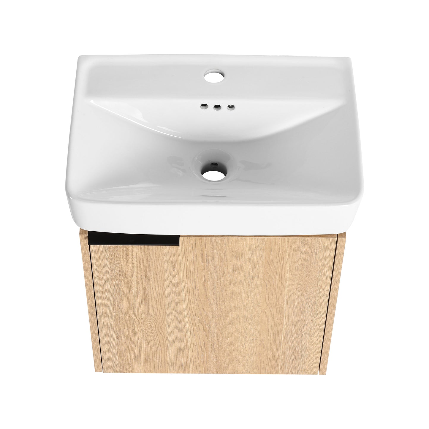 20" Wall Mounted Bathroom Vanity With Ceramic Sink And Storage Cabinet - Oak
