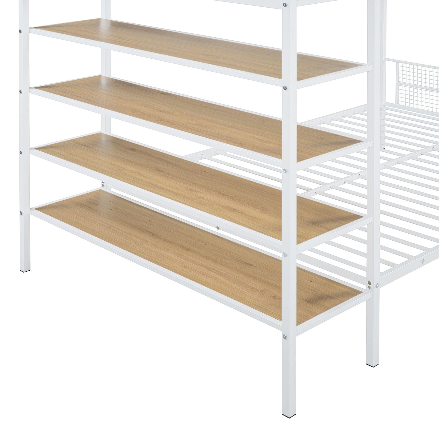 Twin Over Full Bunk Bed With 5 Tier Shelves - White