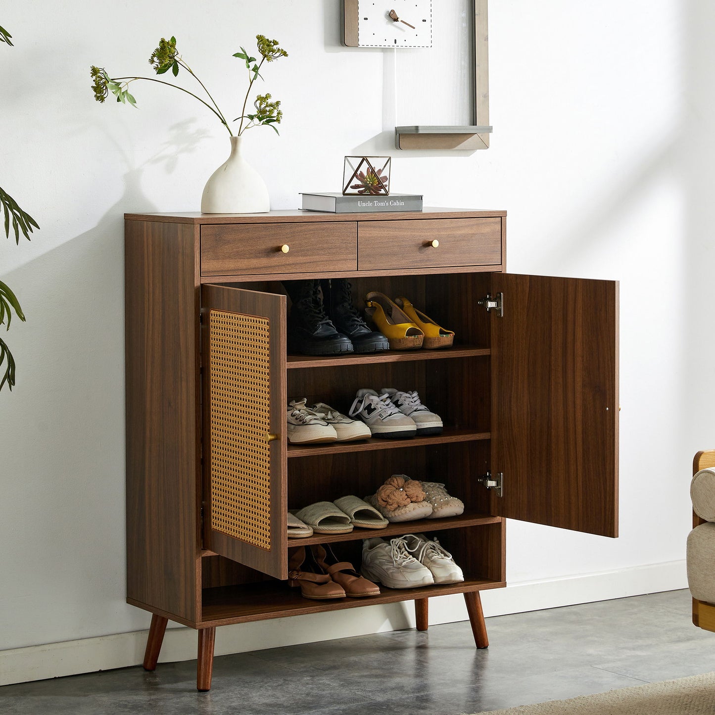 Multi Functional Modern Minimalist Shoe Cabinet Perfectly Blends Into Nordic, Japanese, And Industrial Style Homes - Walnut