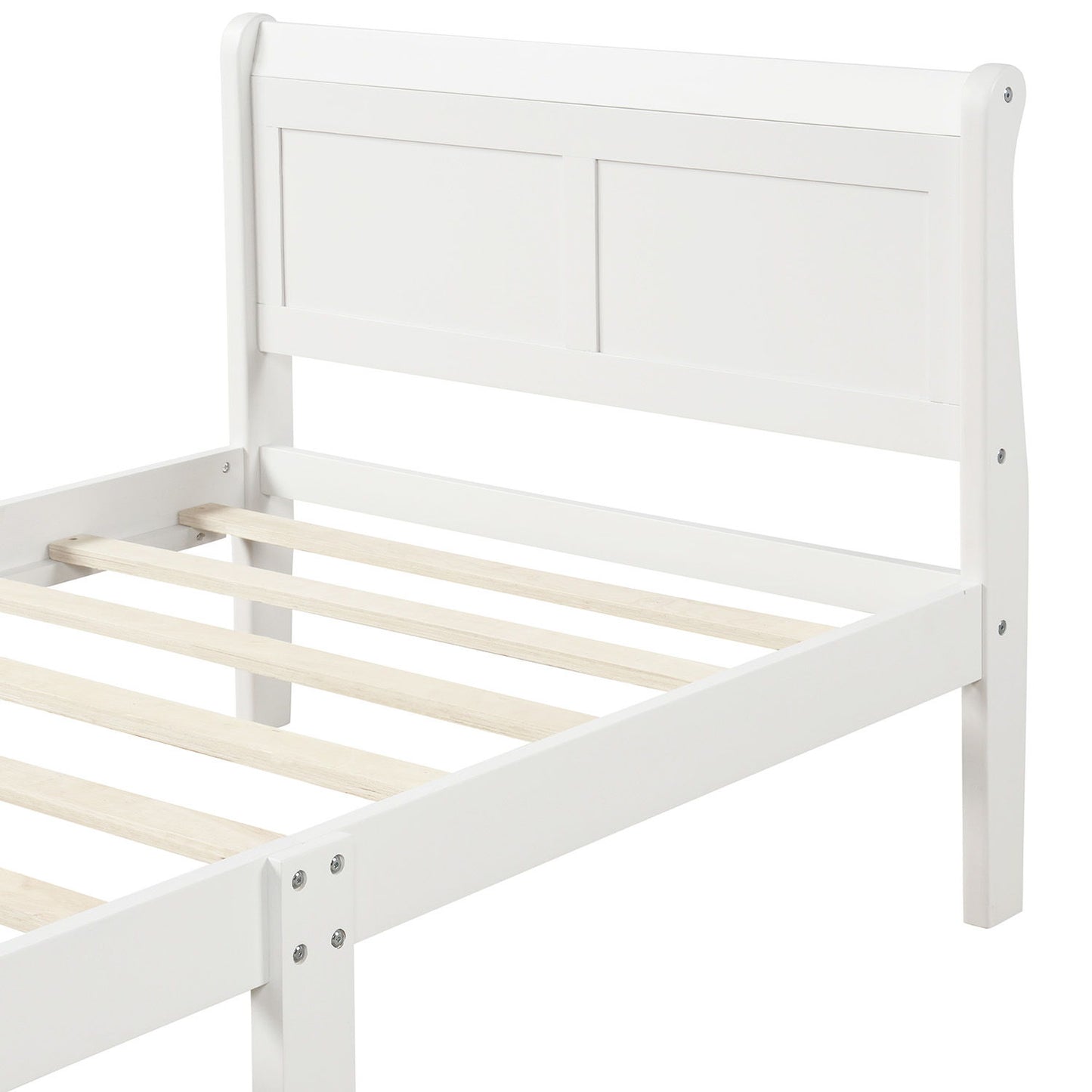 Twin Platform Bed Frame Mattress Foundation Sleigh Bed With Headboard, Footboard, Slat Support - White