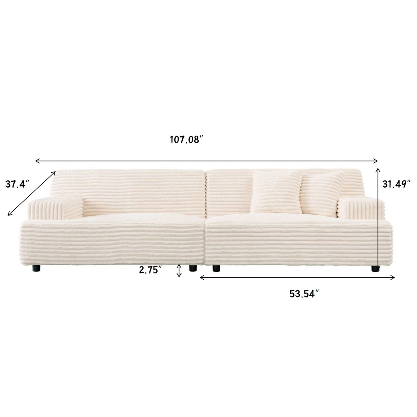 Modern Sofa Comfortable Cloud Sofa Soft Plush Corduroy Interior With Square Armrests - Beige