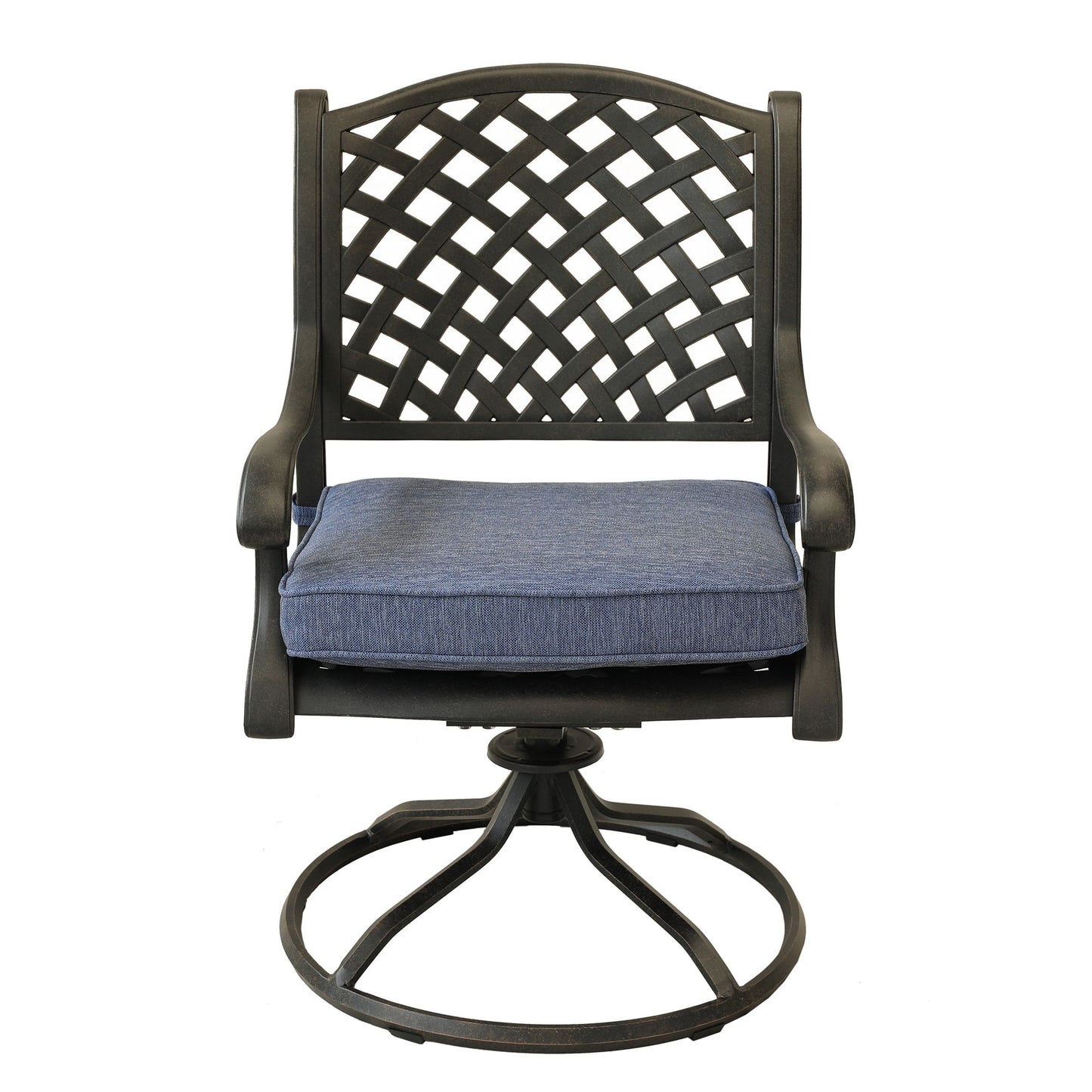 Patio Outdoor Dining Swivel Rocker Chairs With Cushion (Set of 2) - Navy Blue