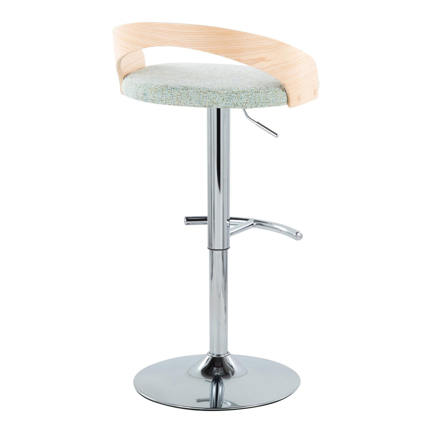 Grotto - Contemporary Adjustable Height Barstool With Swivel With Rounded T Footrest (Set of 2) - Chrome / Natural / Light Green