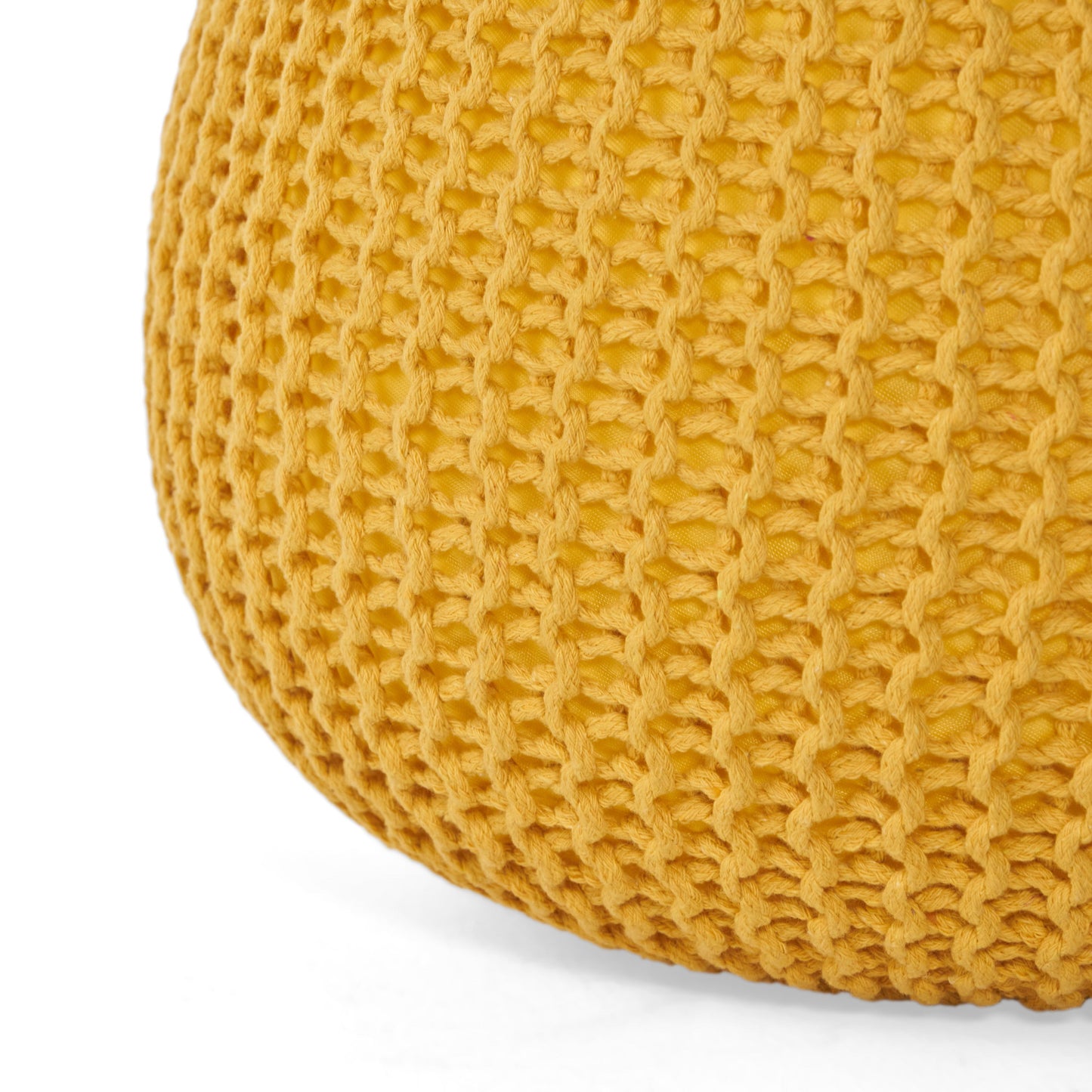 Bordeaux - Knitted Cotton Round Pouf Versatile Ottoman And Floor Cushionf - Yellow