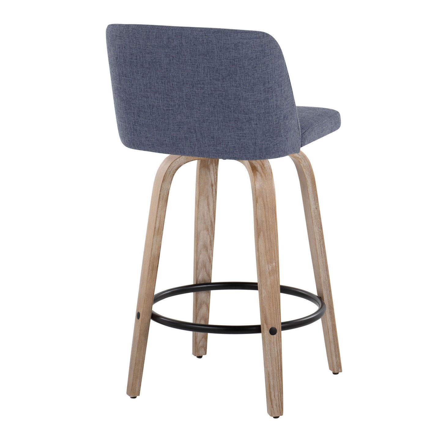 Toriano - Contemporary Fixed Height Counter Stool With Swivel With Round Footrest (Set of 2) - Blue / Whitewashed