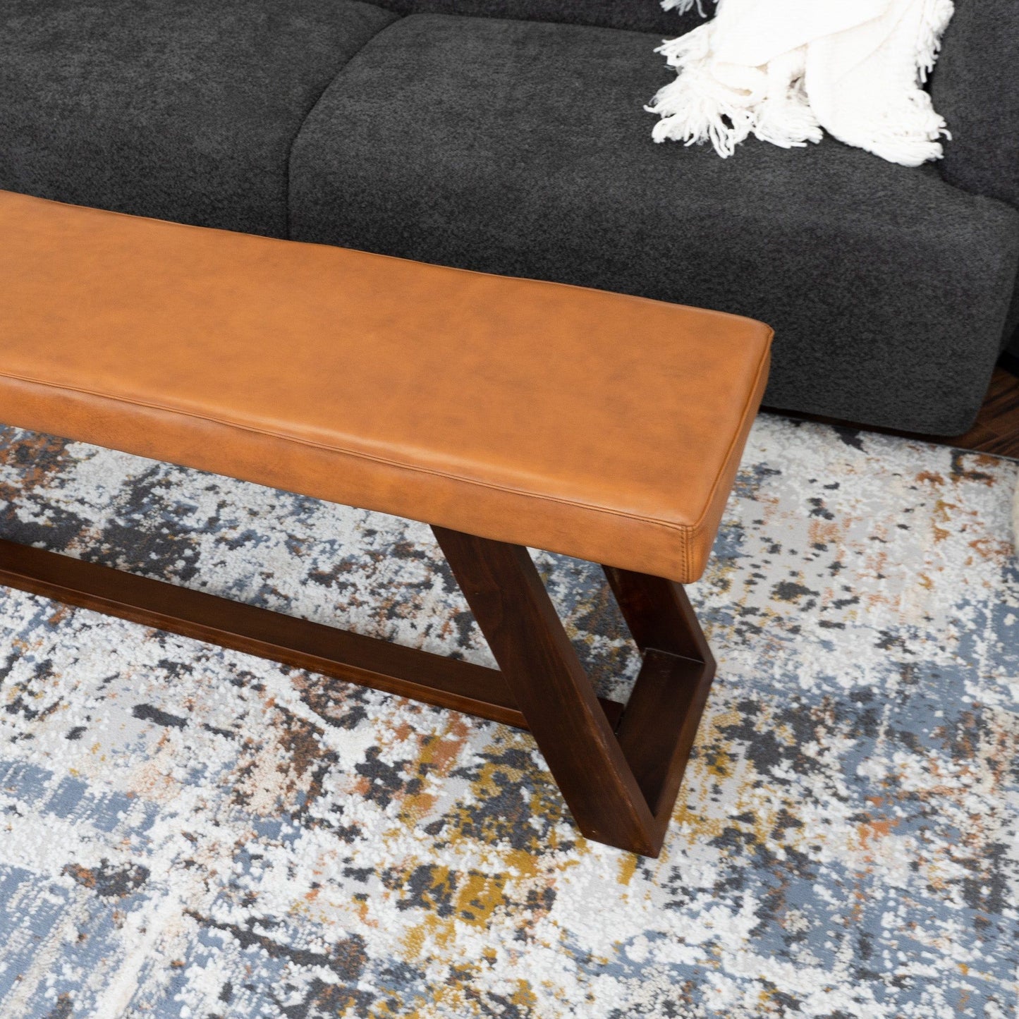 Marley - Genuine Leather Bench - Amber