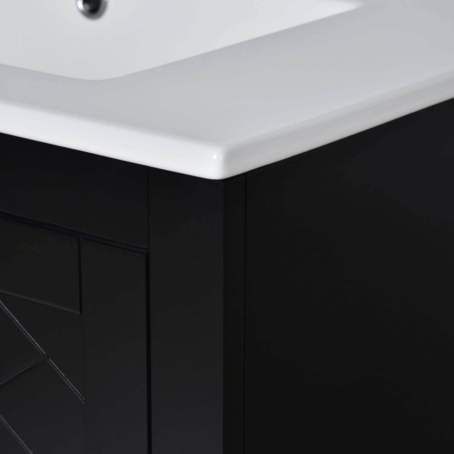 Bathroom Vanity With Ceramic Sink Combo, Frame Bathroom Storage Cabinet, Freestanding Vanity Set With 3 Drawers & Soft Closing Doors - Black