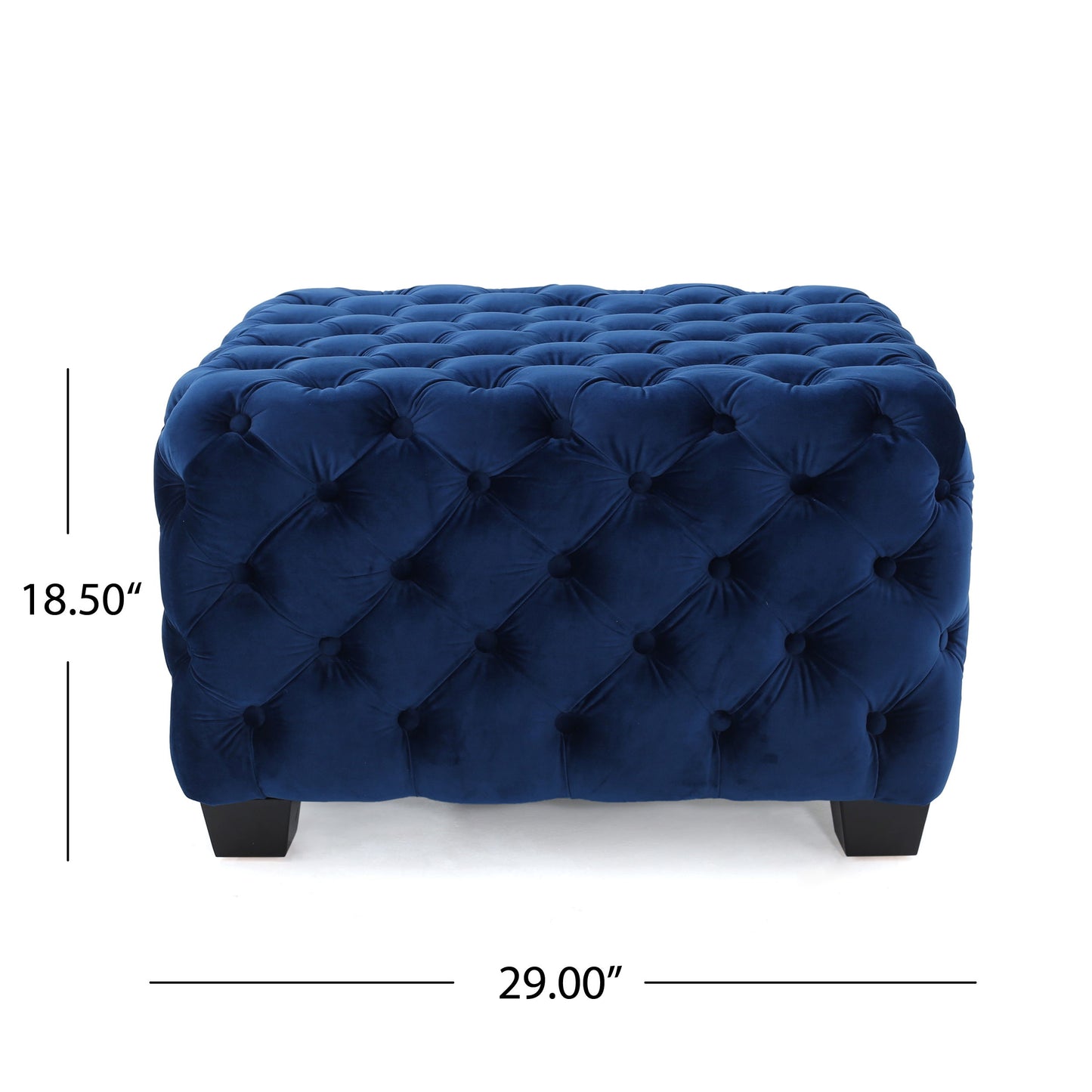 Modern Glam Ottoman With Velvet Upholstery And Button Tufted Design - Navy Blue