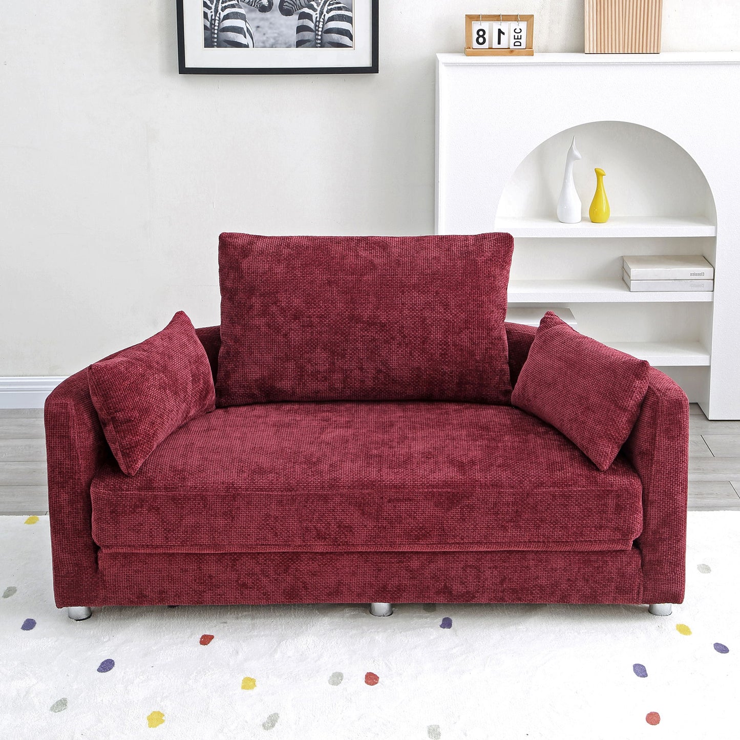 Multi-Functional Foldable Sleeper Sofa Bed, Floor Sofa Chair Bed, Circular Adjustable Futon Sitting And Sleeping Sofa - Burgundy