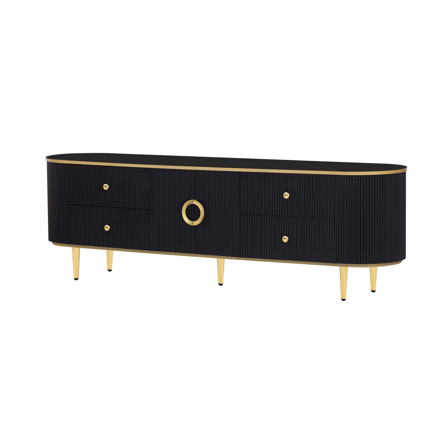 Modern TV Stand For TVs Up To 80", Entertainment Center With 4 Drawers And 1 Cabinet, Wood TV Console Table With Handles For Living Room - Black