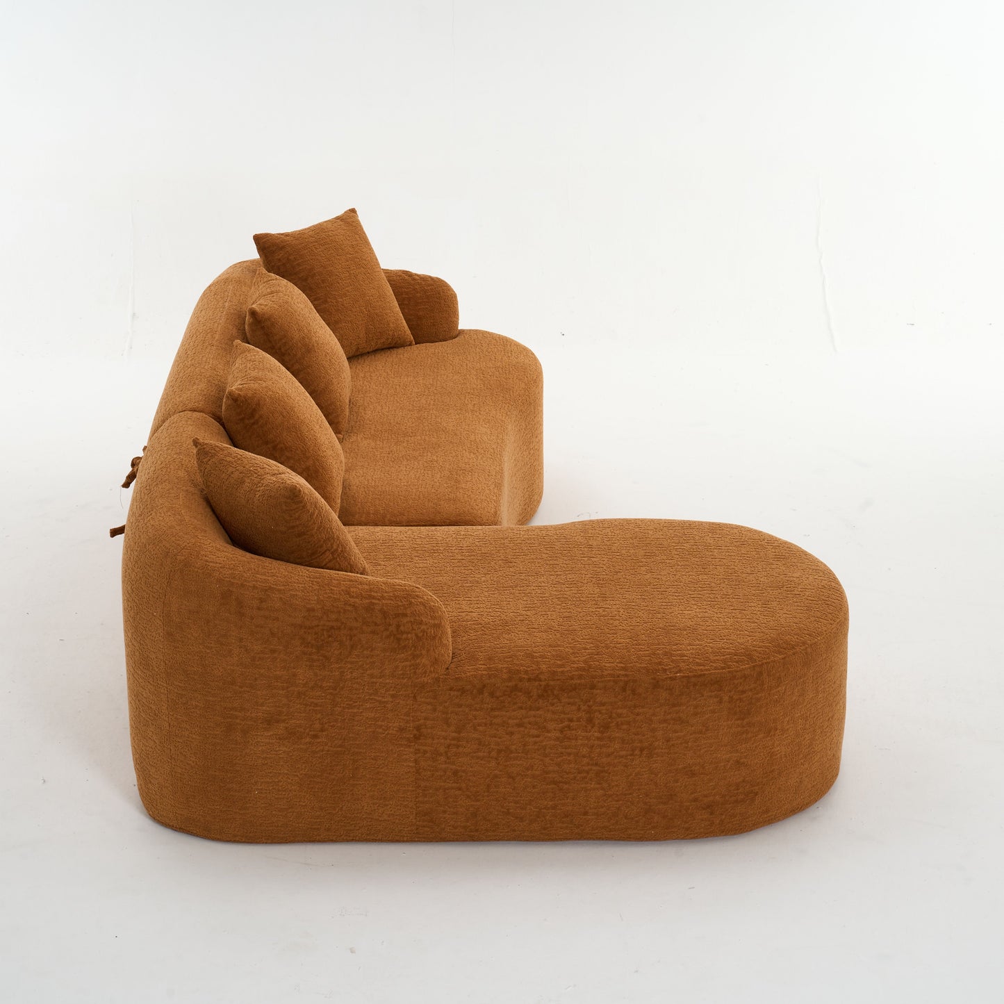 Compression Sofa: Combining Chaise Longue With 3 Seater, Wood Grain Chenille Fabric, Full Sponge Compression Sofa, Combined Sofa With 4 Pillows For Living / Home Furniture / Apartment - Orange