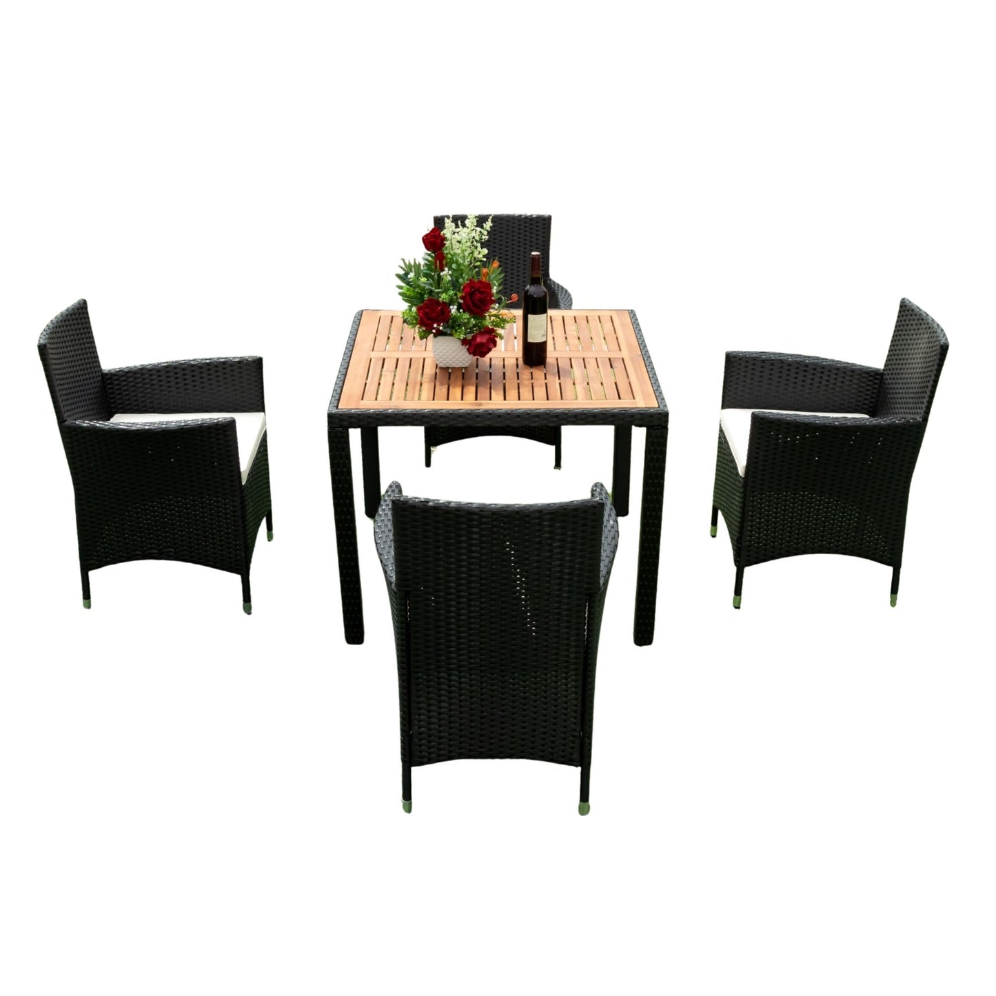 5 Piece Outdoor Patio Wicker Dining Set Patio Wicker Furniture Dining Set With Top - Black / Creme