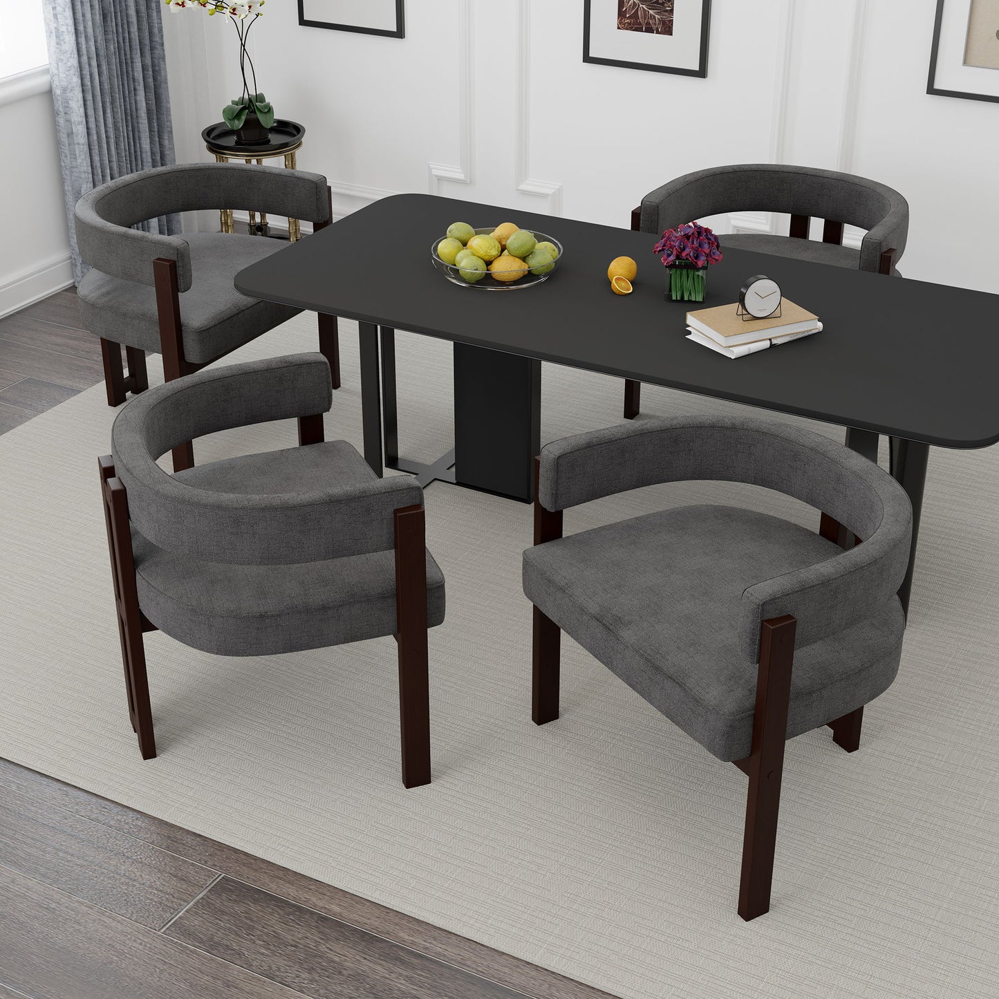 Modern Accent Chair Teddy Upholstered Armchair With Open Back 3 Legs Barrel Dining Chair Comfy Side Chair (Set of 2) - Gray