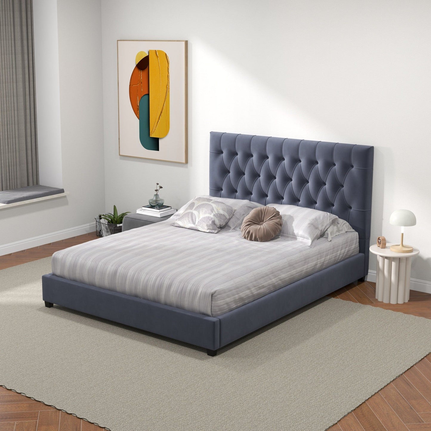 Donald - Queen Mid Century Modern Platform Bed - Gray