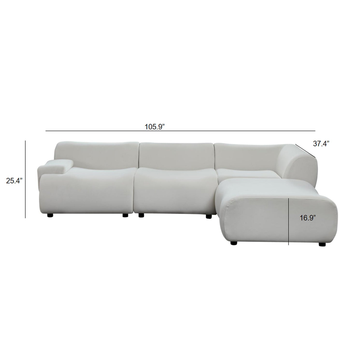 Strong Durable Fabric 4 Seat Sectional Sofa With High Density Sponge And Solid Wood Frame - White