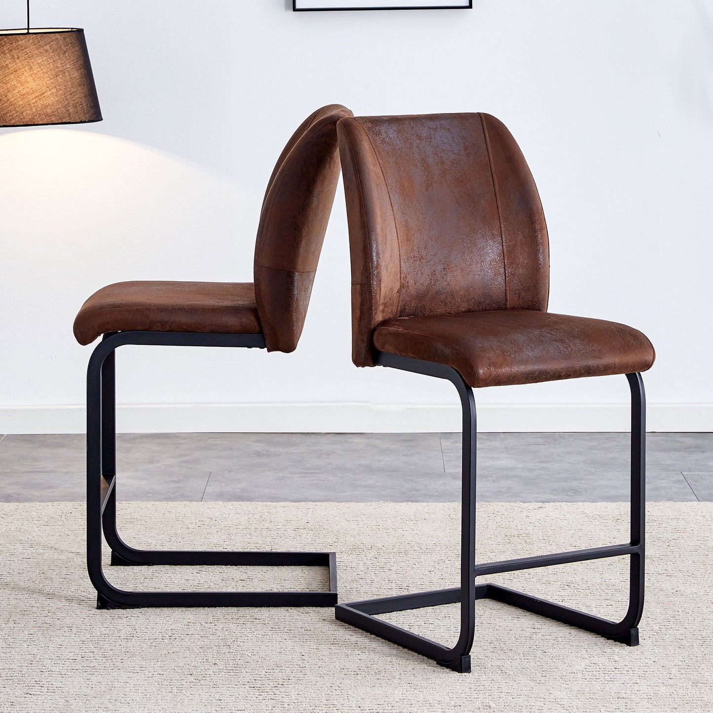 Modern Chairs With Suede Cushions And Black Metal Legs For Dining Room Or Office (Set of 2) - Brown