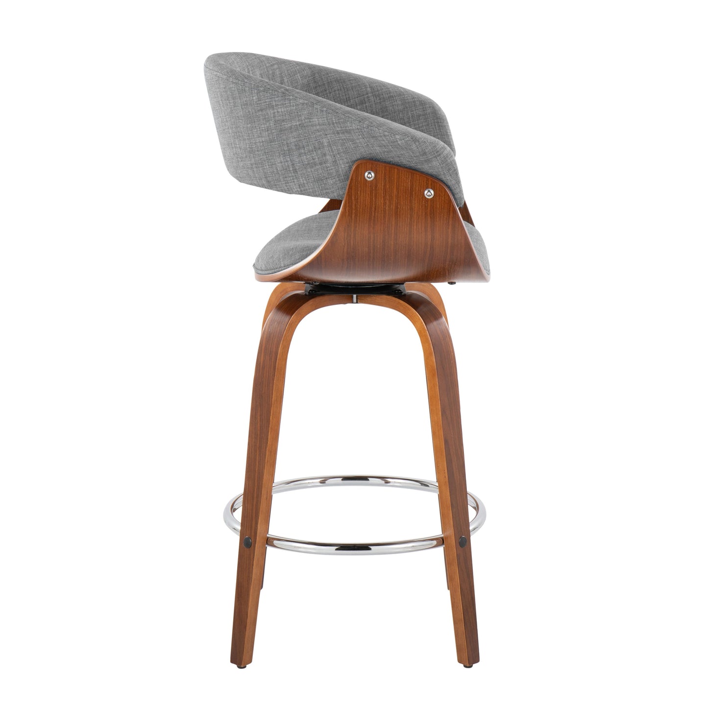 Vintage Mod - Mid-Century Modern Fixed Height Counter Stool With Swivel With Round Footrest (Set of 2) - Walnut / Light Gray