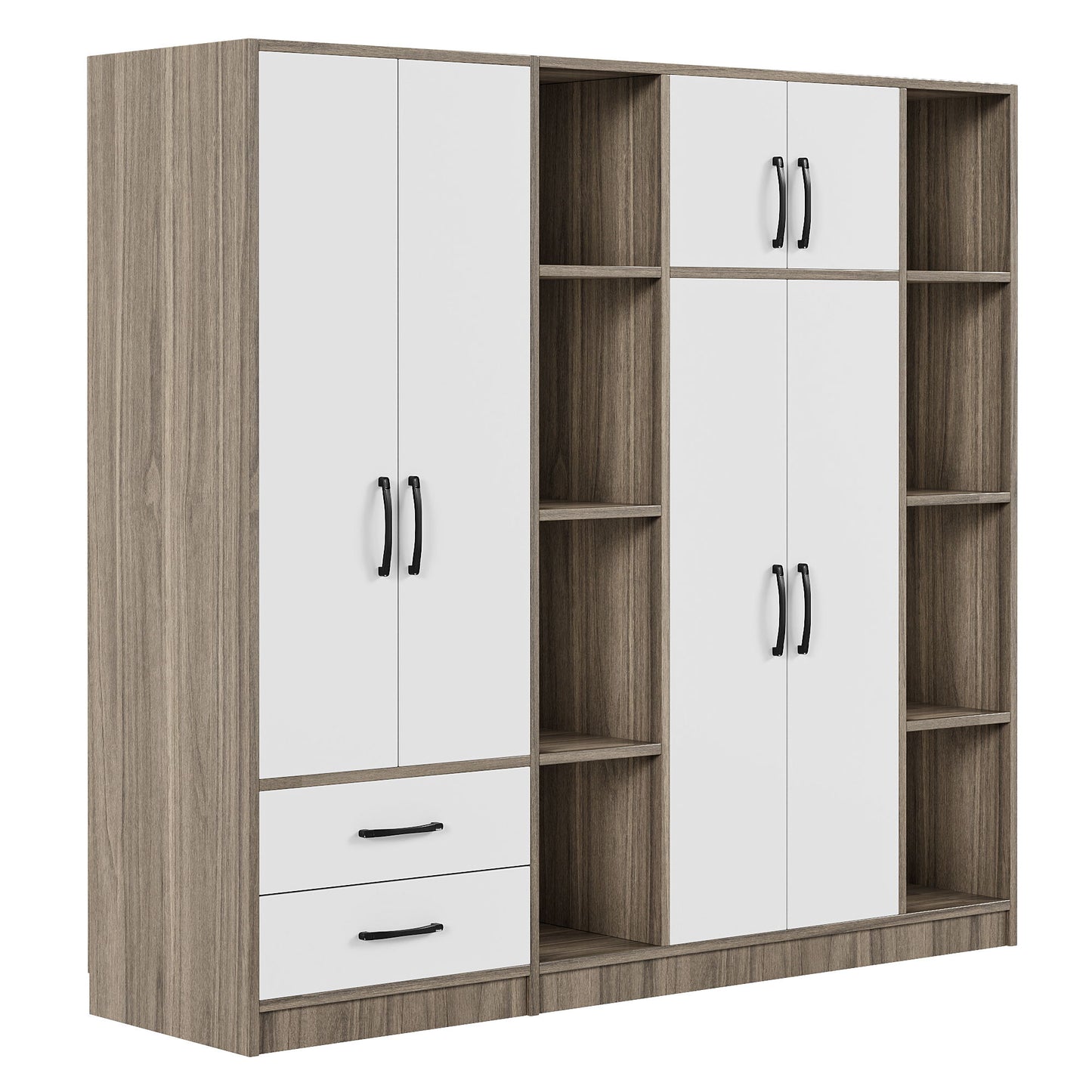 6 Door Wardrobe With Shelves And Drawers - Natural