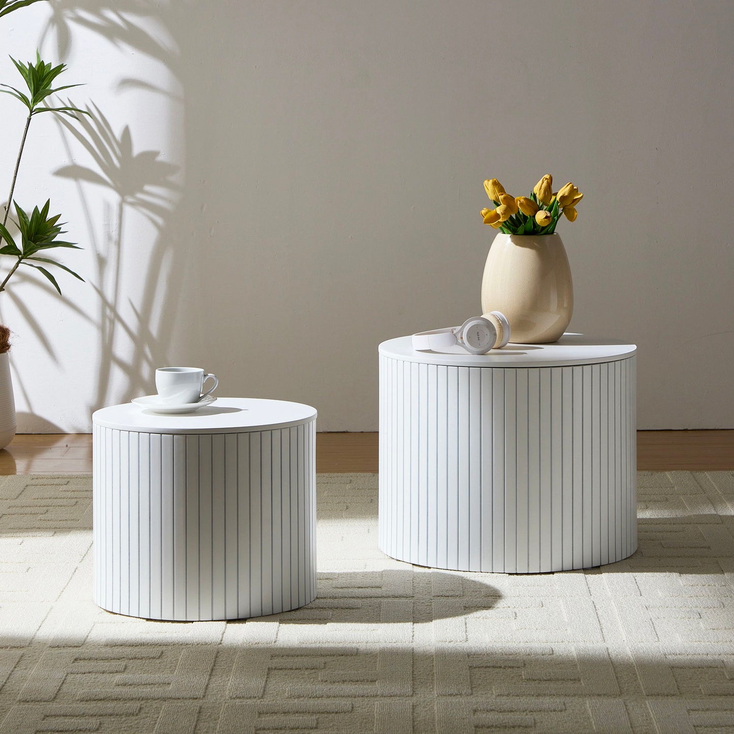 Premium Nested Table Set 2 Pieces, Coffee Table Set For Living Room - White