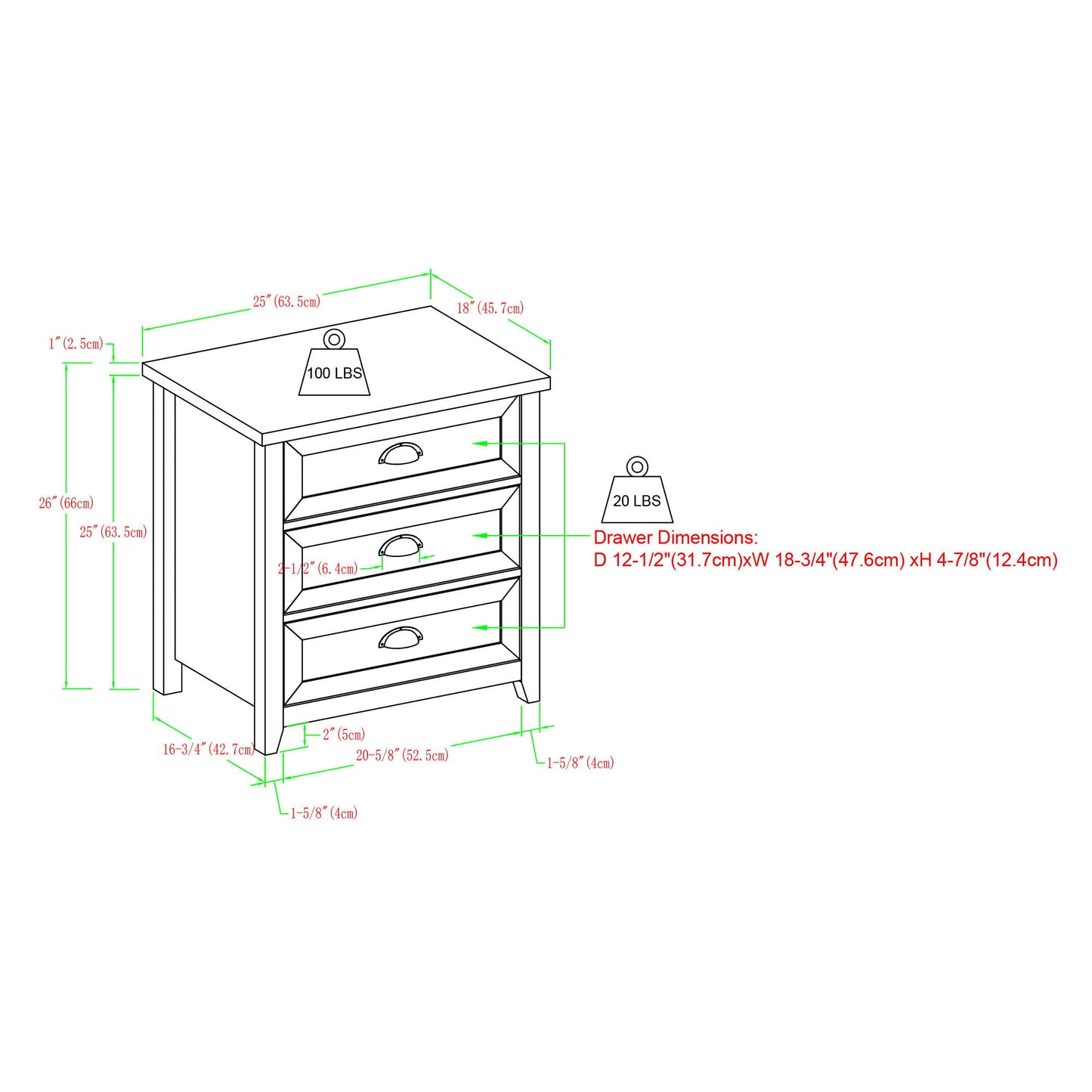 Transitional Farmhouse Framed 3 Drawer Nightstand With Cup Handles - Gray Wash