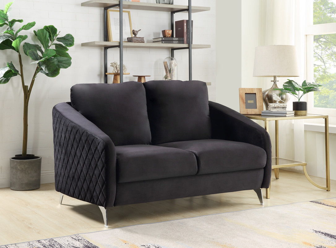 Sofia - Velvet Modern Chic Loveseat Couch - Black