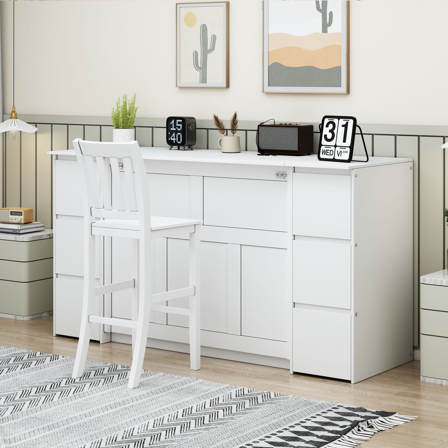 Twin Size Murphy Bed With Drawers, Cabinets, And USB Ports - White