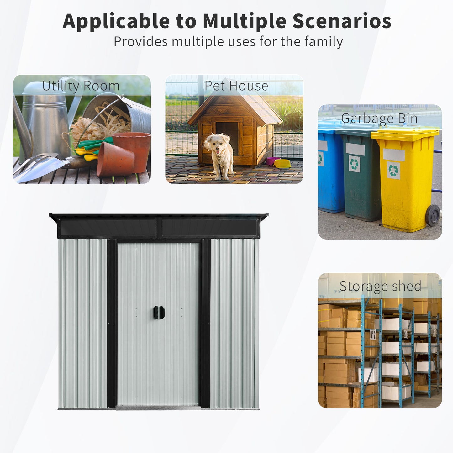 6Ft X 5Ft Outdoor Metal Storage Shed With Window And Transparent Plate For Garden, Lawn - White / Black