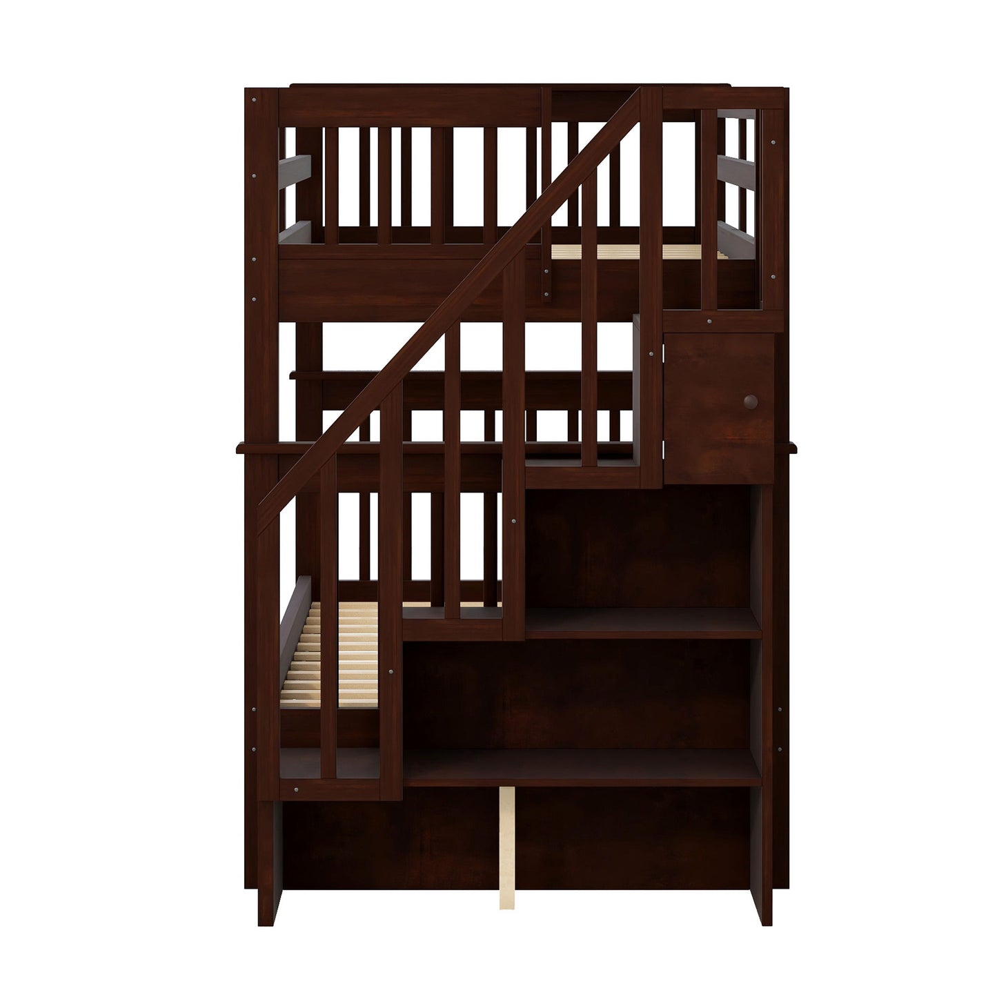 Twin Over Twin Stairway Bunk Bed With Twin Size Trundle For Bedroom - Espresso