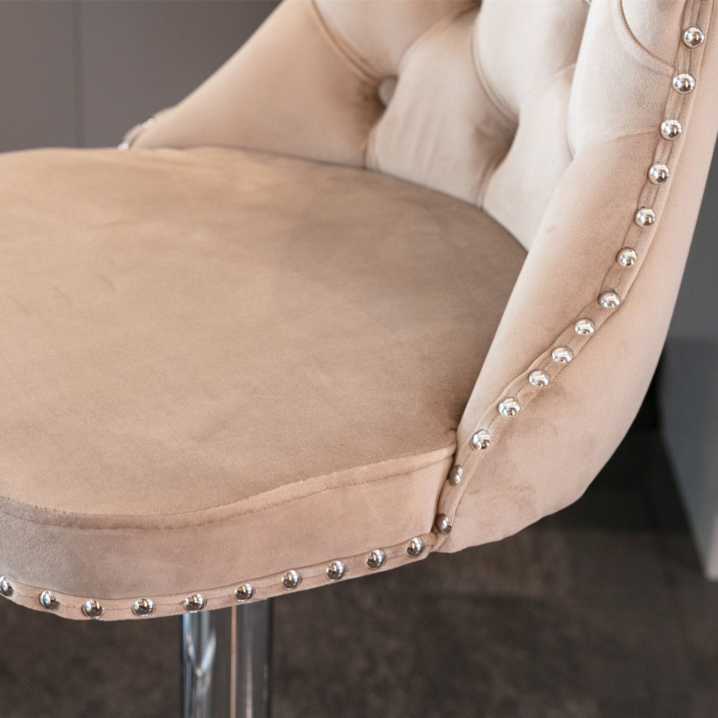 Swivel Velvet Barstools Adjusatble Seat Height From 25-33", Modern Upholstered Chrome Base Bar Stools With Backs Comfortable Tufted For Home Pub And Kitchen Island (Set of 2) - Khaki