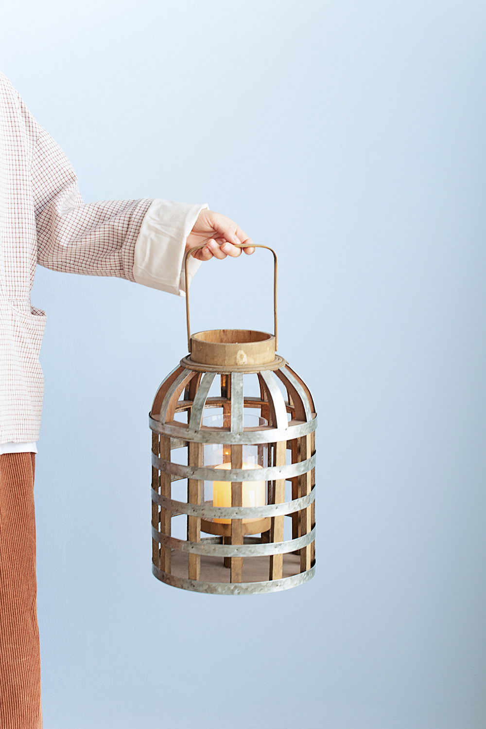 Decorative Lantern With Handle, Wooden Lantern For Indoor Outdoor, Home Garden Wedding - Silver