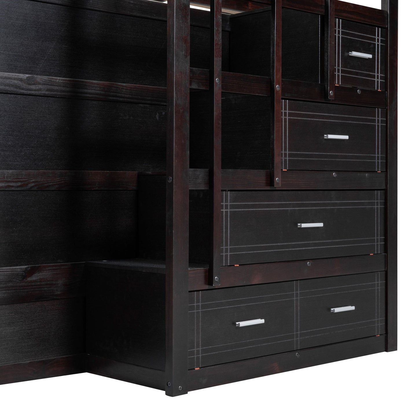 Full Over Full Bunk Bed With Twin Size Trundle And Staircase - Espresso