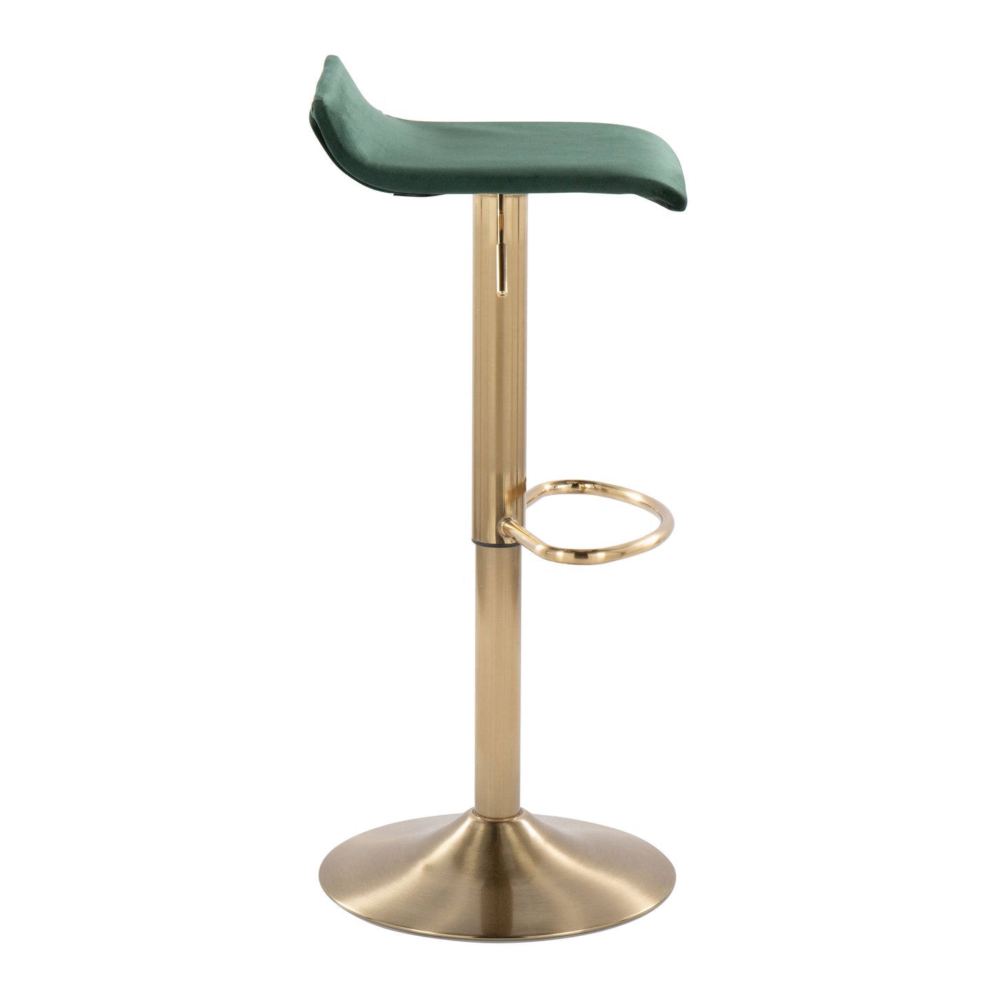 Ale - Contemporary / Glam Adjustable Height Barstool With Swivel With Oval Footrest (Set of 2) - Gold / Green