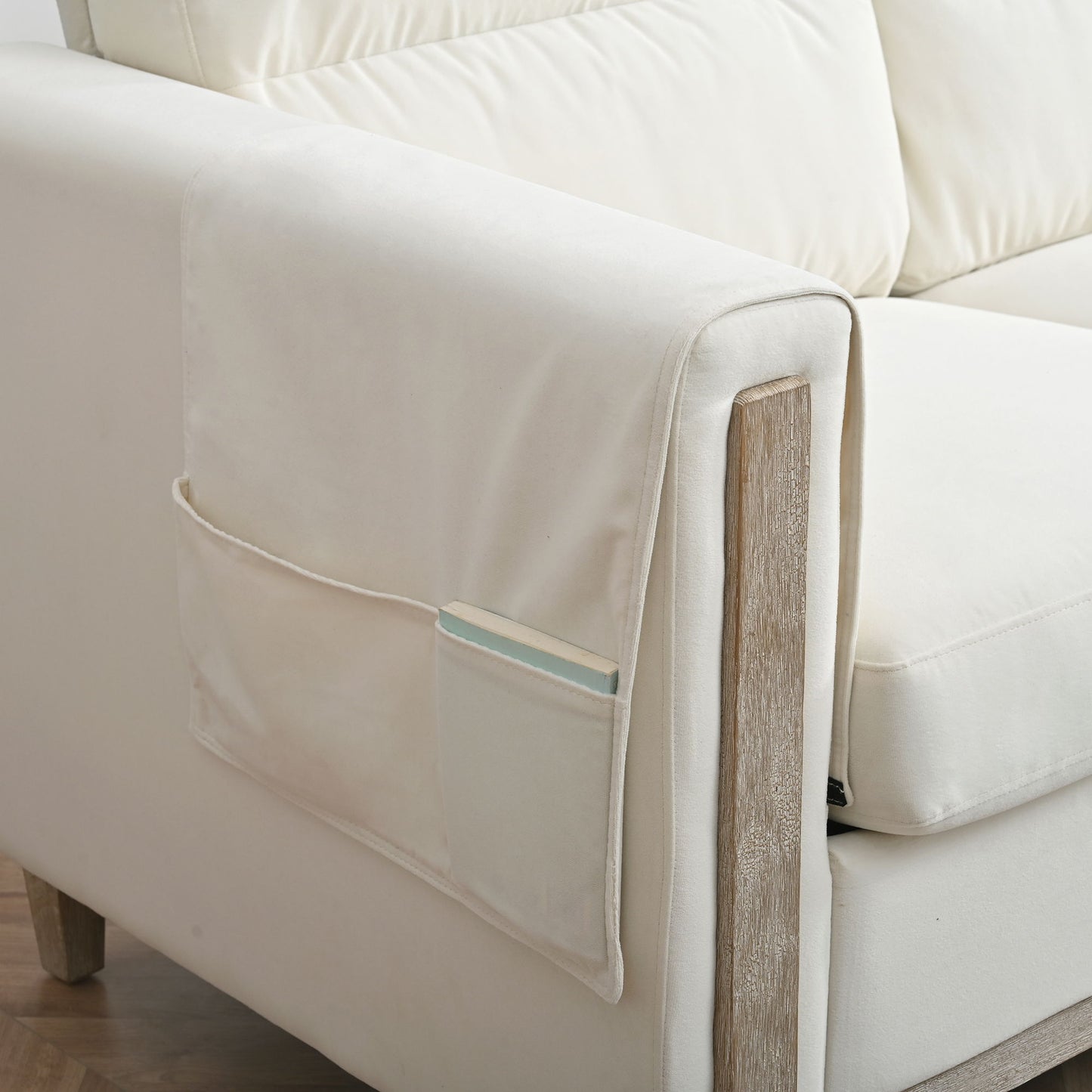Comfortable Solid Wood Three-Seater Sofa, Soft Cushions, Durable And Long-Lasting, Sofa Couch For Living Room - Beige