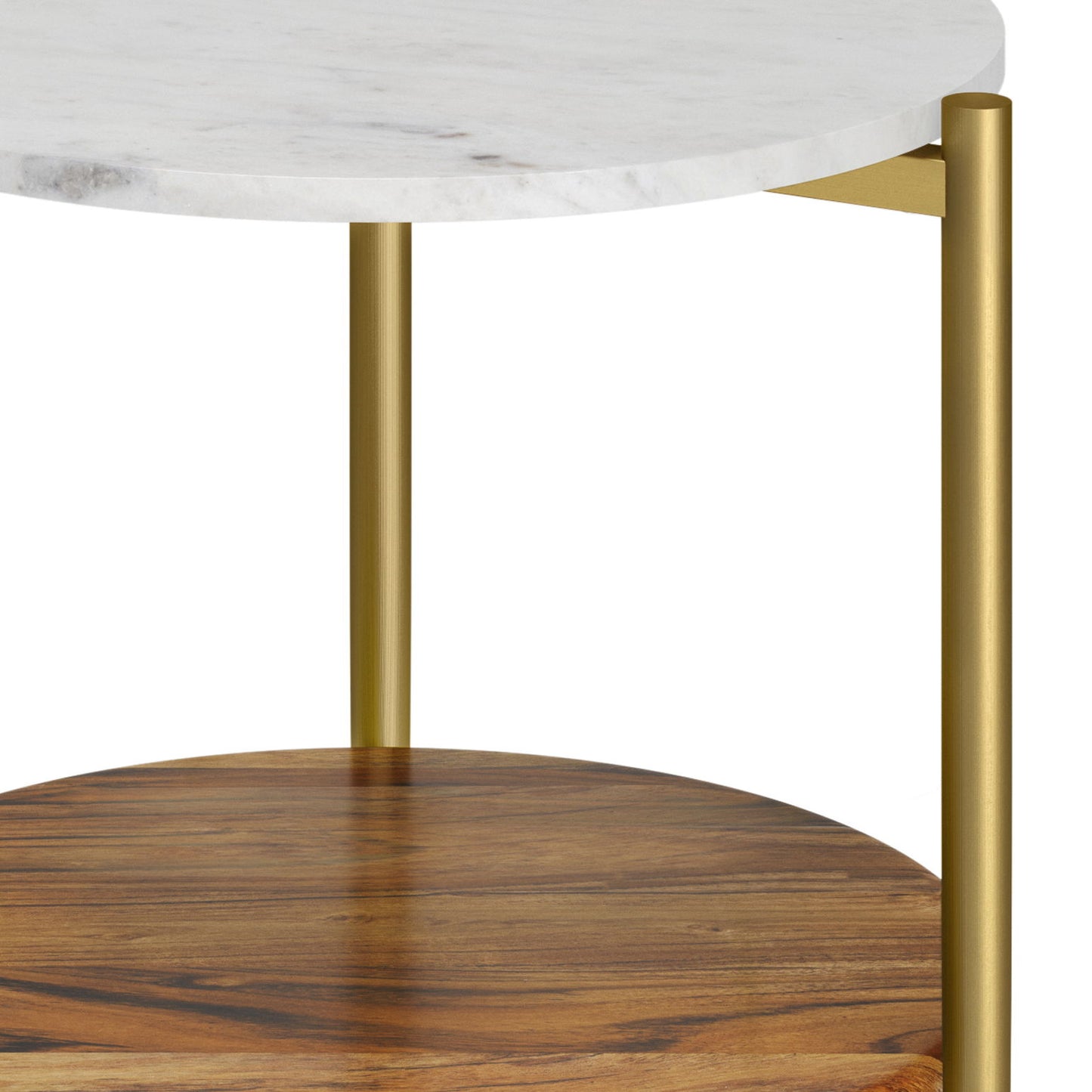 Wagner - Round Marble & Wood Side Table - White / Natural