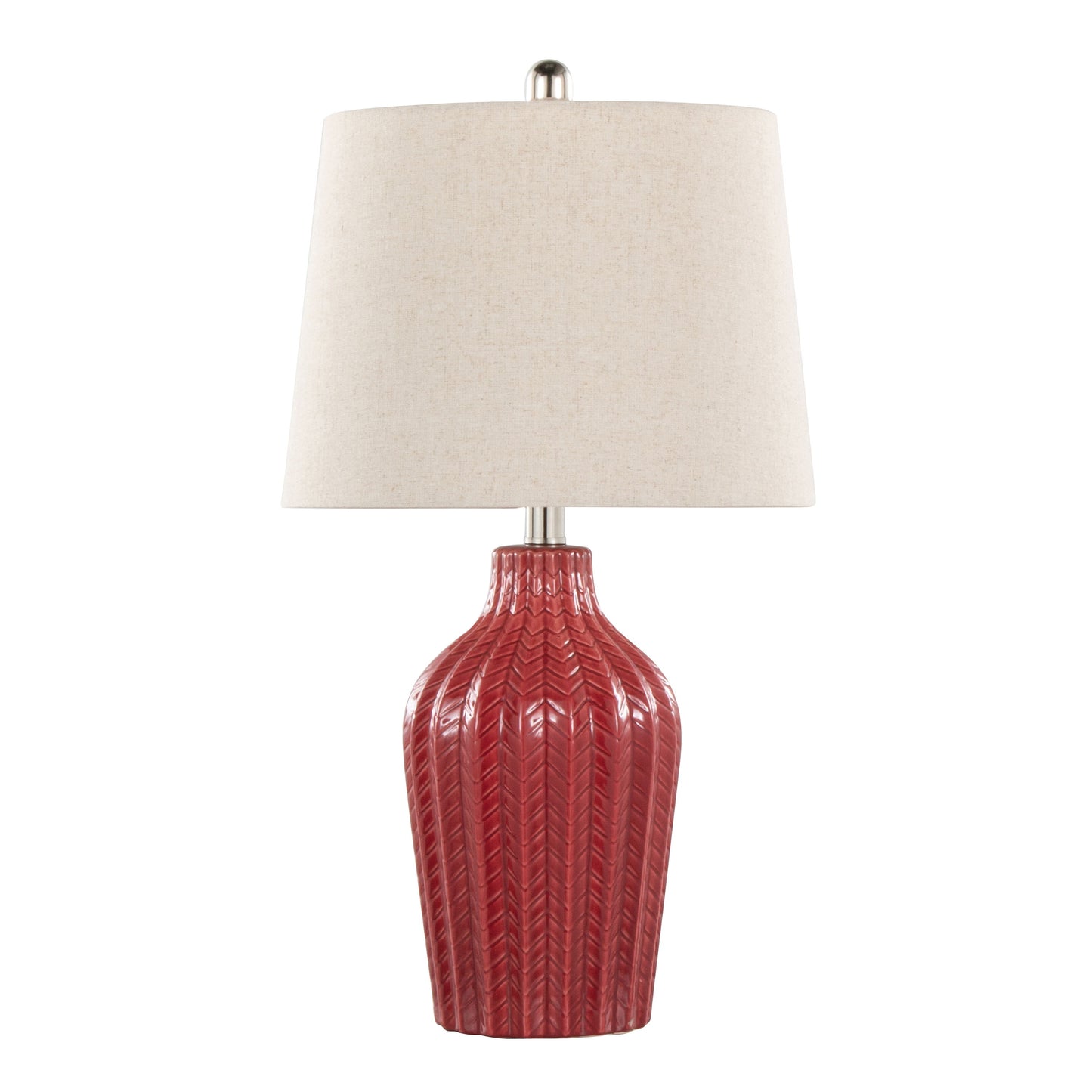 Rockwell - Contemporary Table Lamp (Set of 2) - Glossy Brick Red / Polished Nickel / Natural