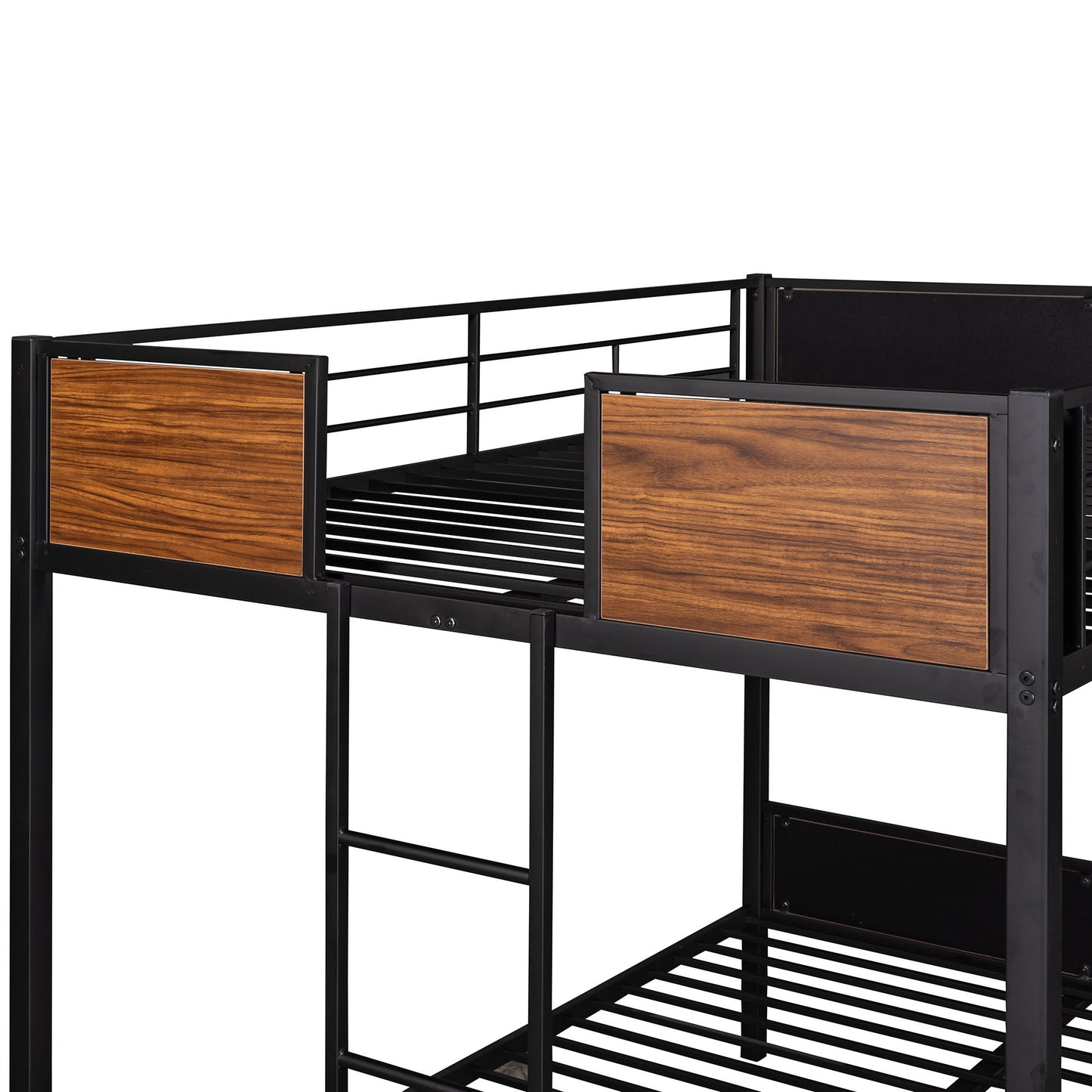 Full Over Full Bunk Bed Modern Style Steel Frame Bunk Bed With Safety Rail, Built-In Ladder For Bedroom - Brown
