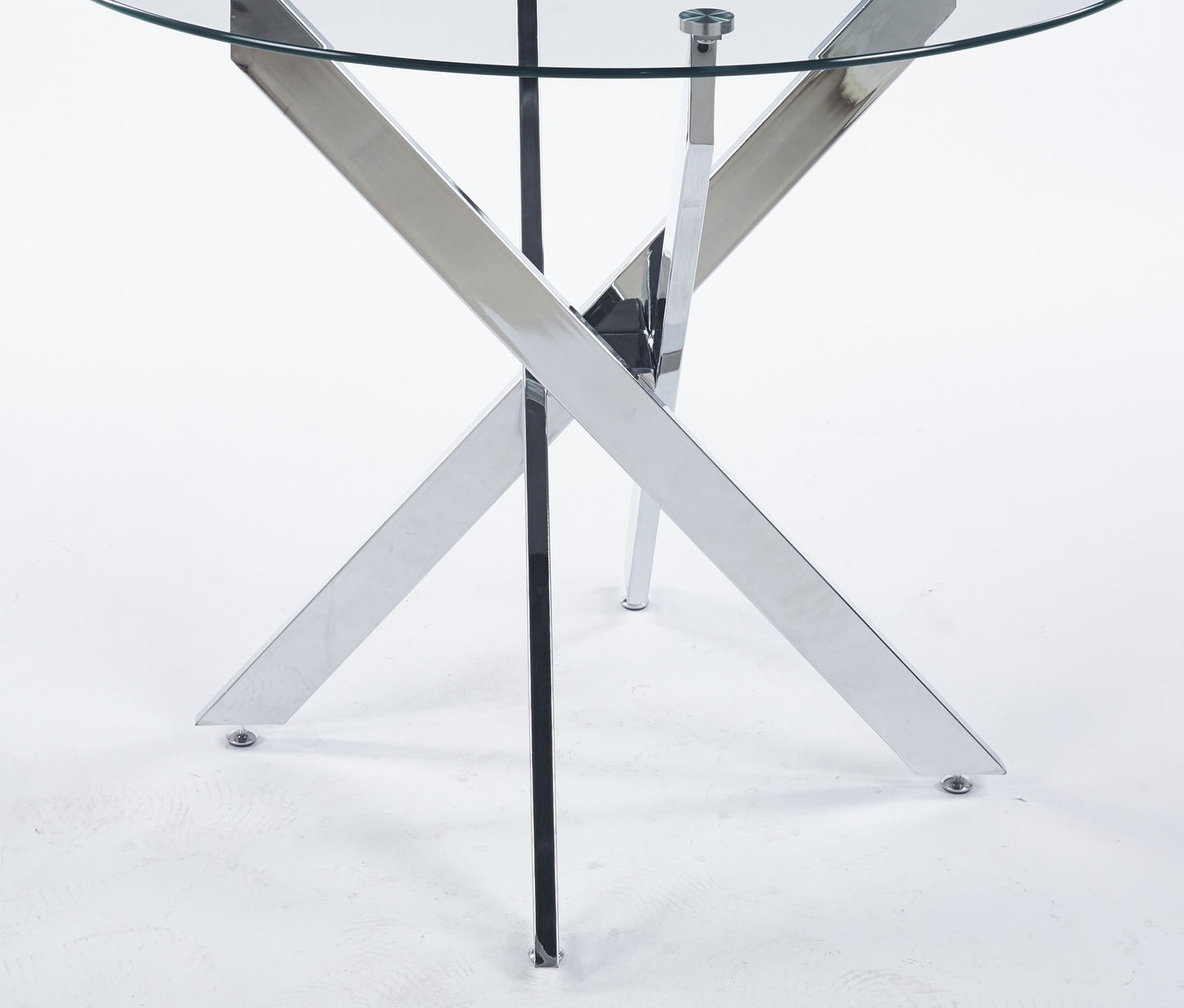 Dining Table With Cross Metal Leg And Tempered Glass, Modern Space Saving Kitchen Table For Living Room Legs - Chrome